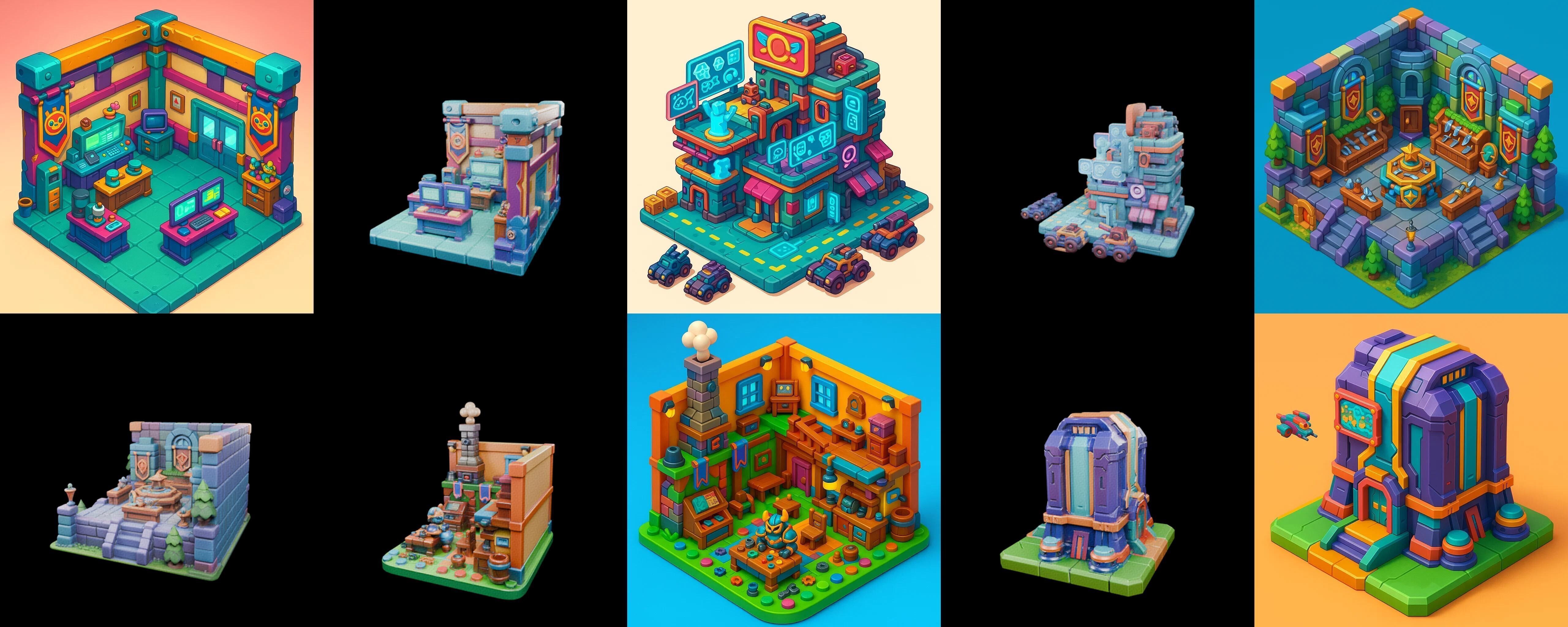 Building Color bundle 19 pack 100 glb Low-poly 3D model_15