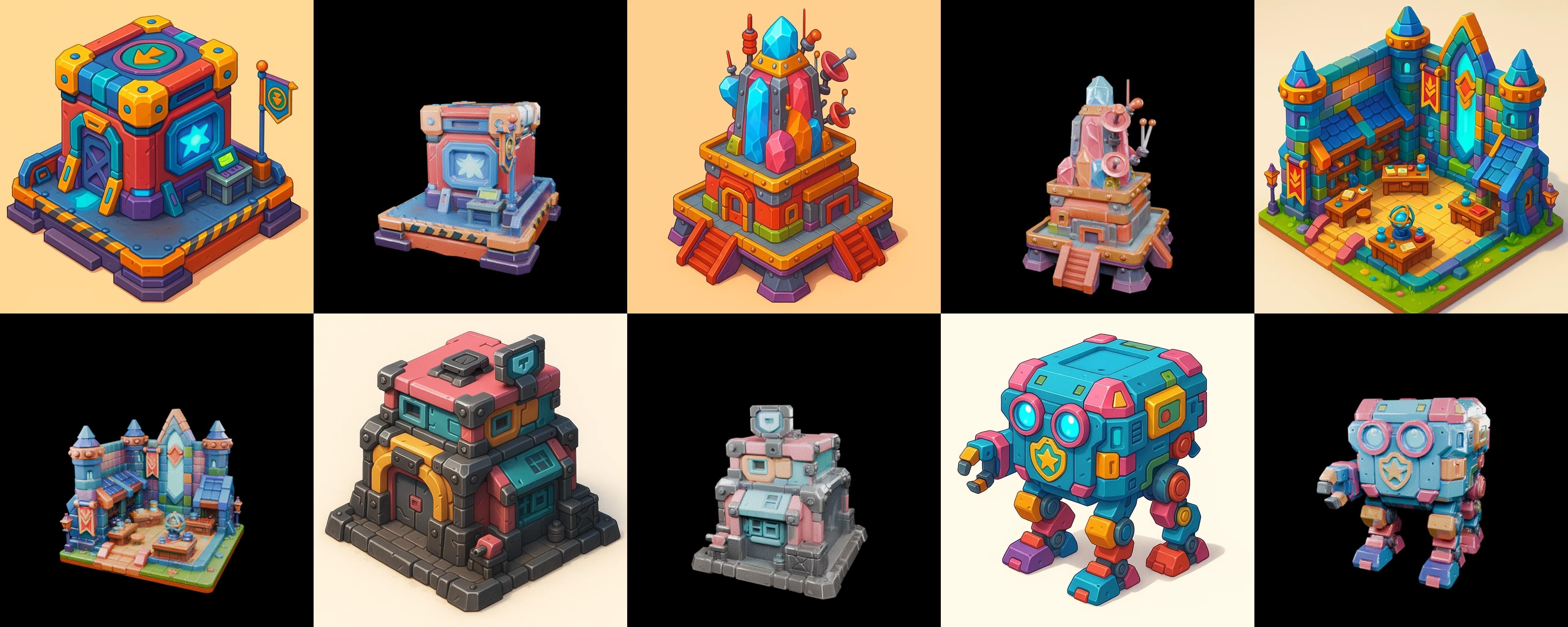 Building Color bundle 19 pack 100 glb Low-poly 3D model_19