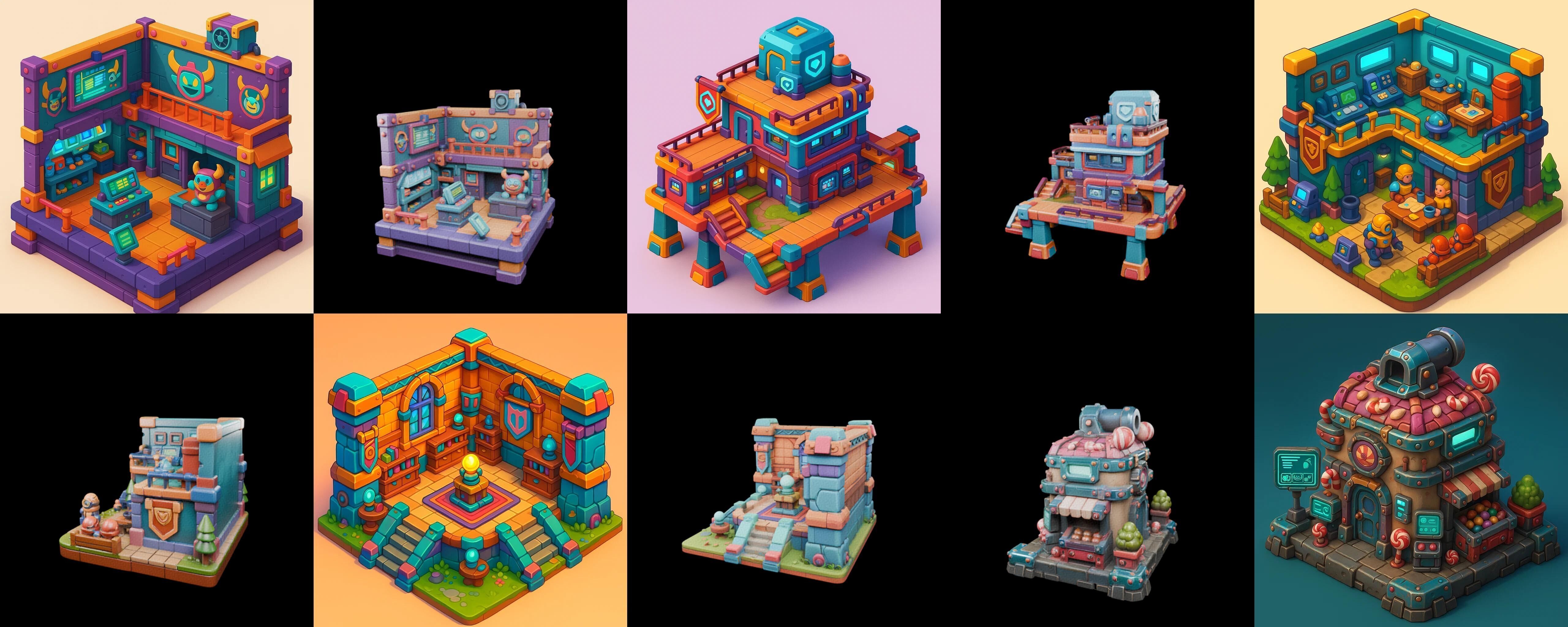 Building Color bundle 19 pack 100 glb Low-poly 3D model_13