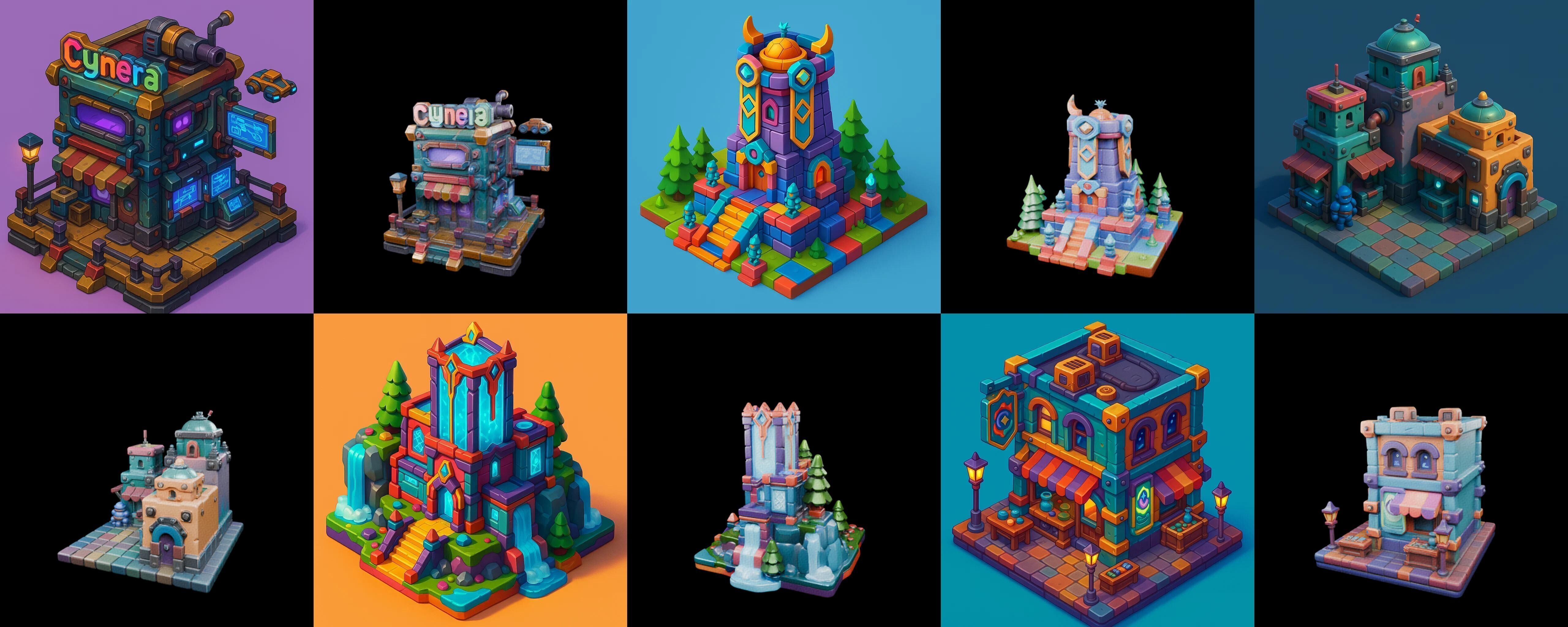 Building Color bundle 19 pack 100 glb Low-poly 3D model_1