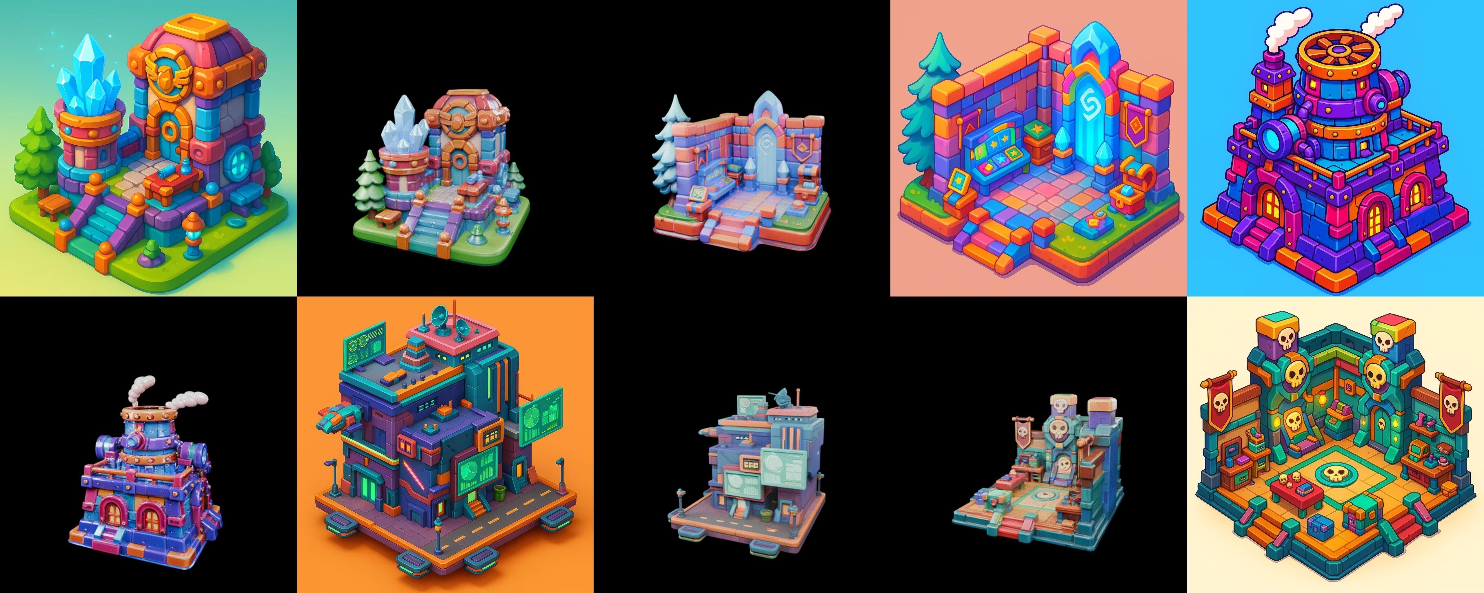 Building Color bundle 19 pack 100 glb Low-poly 3D model_5