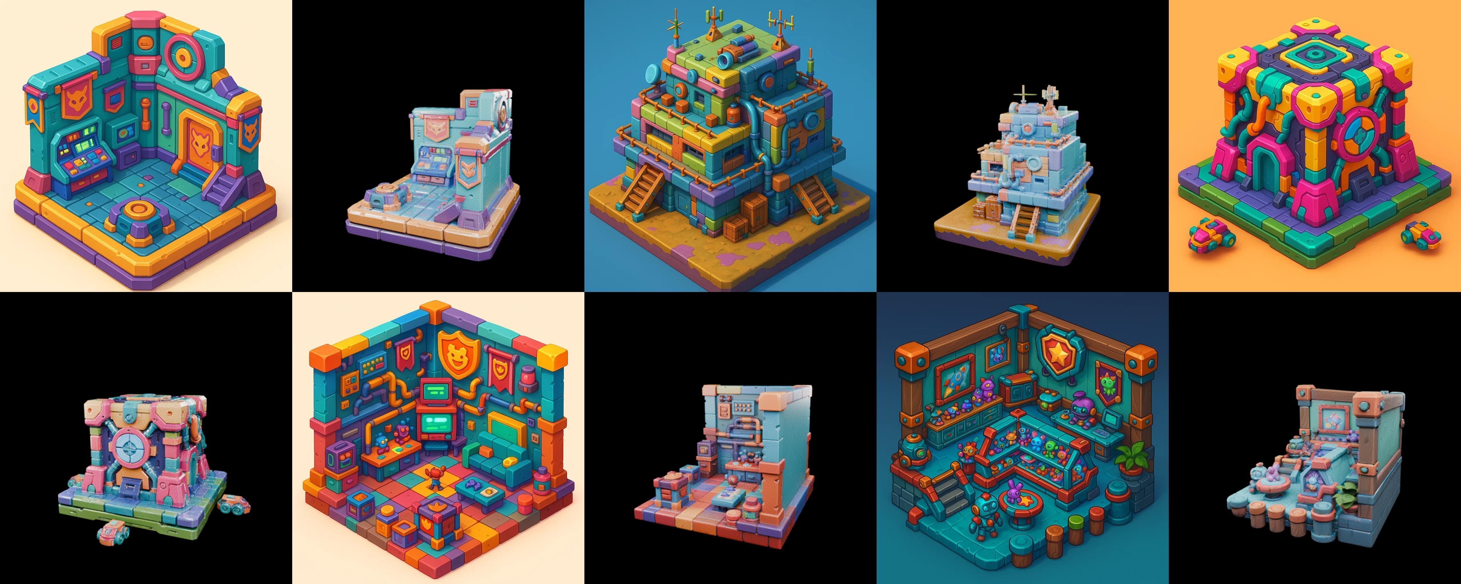 Building Color bundle 19 pack 100 glb Low-poly 3D model_2
