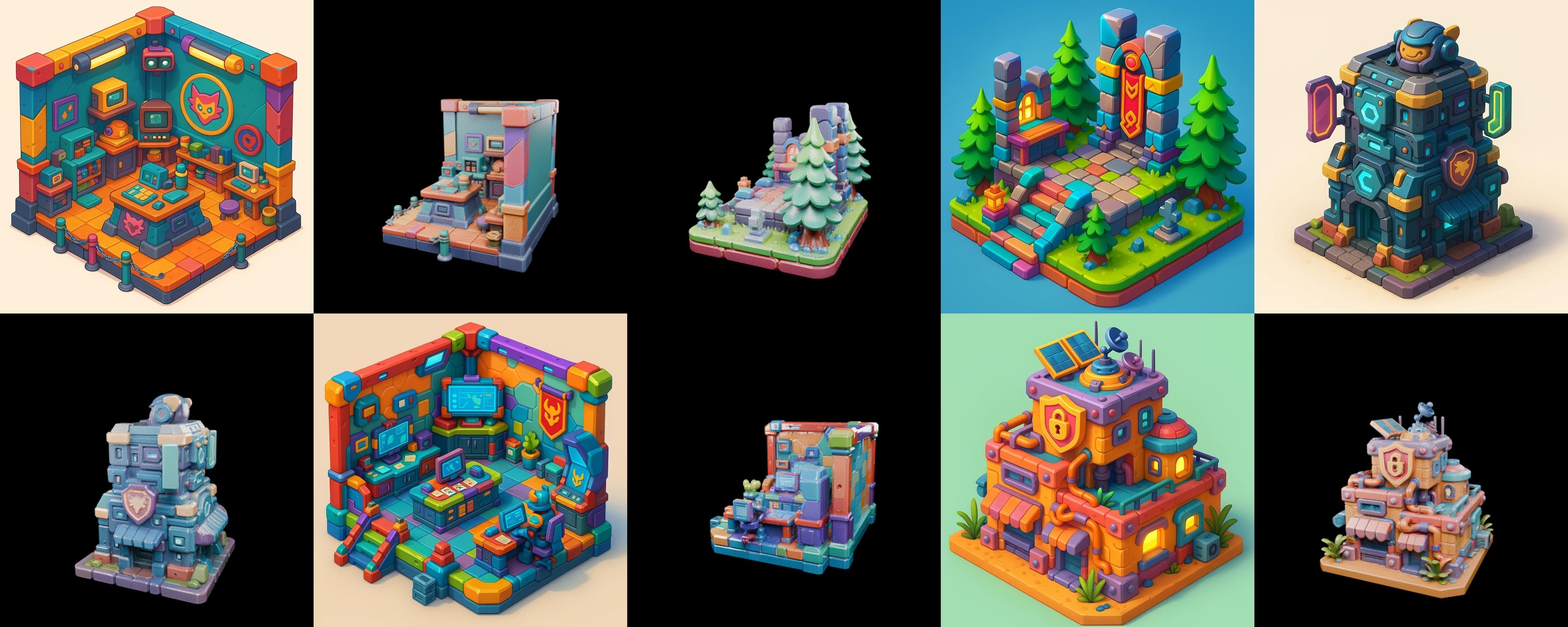 Building Color bundle 19 pack 100 glb Low-poly 3D model_14