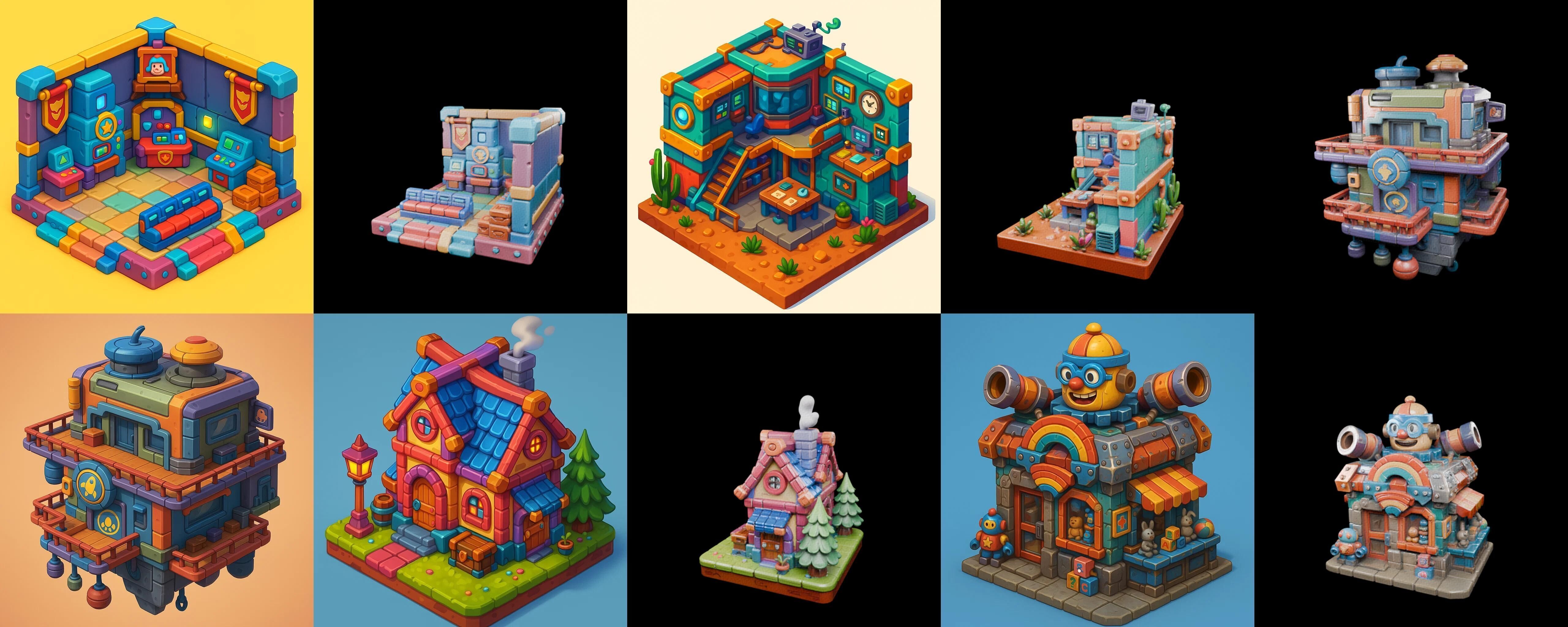 Building Color bundle 19 pack 100 glb Low-poly 3D model_6