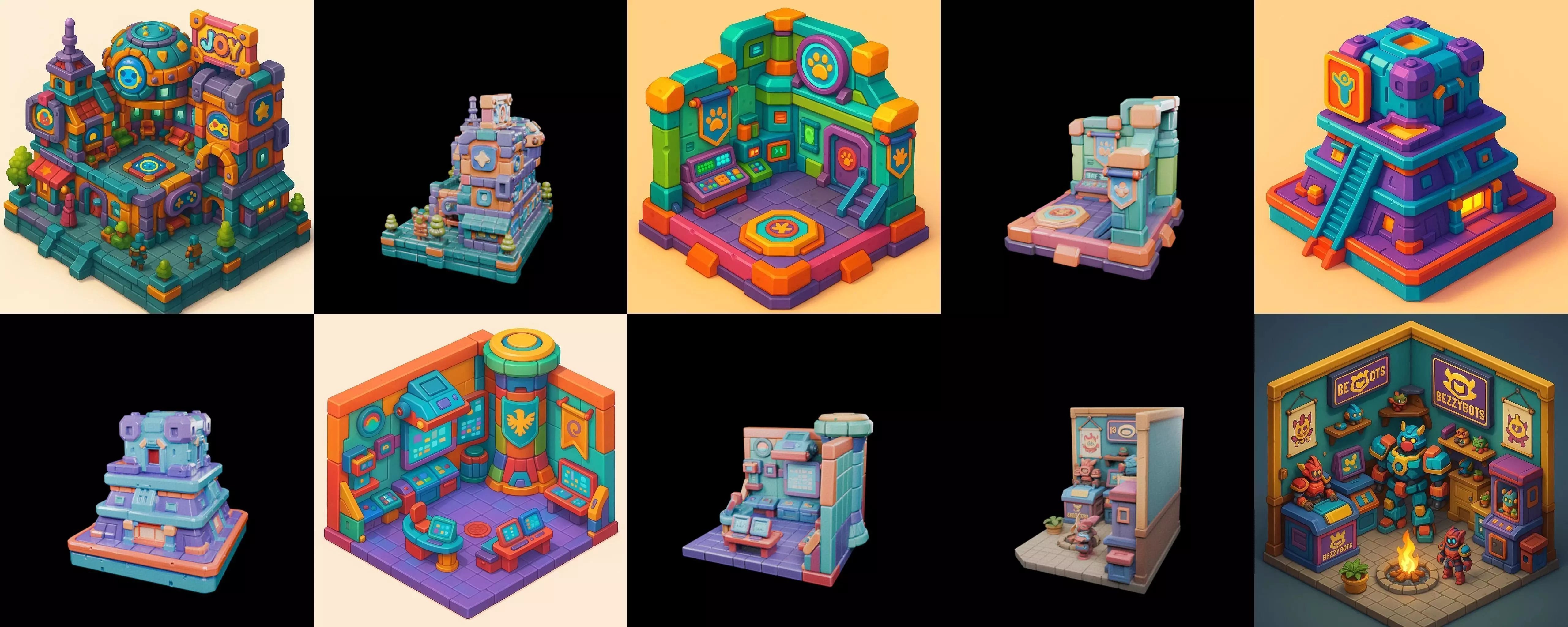 Building Color bundle 19 pack 100 glb Low-poly 3D model_0