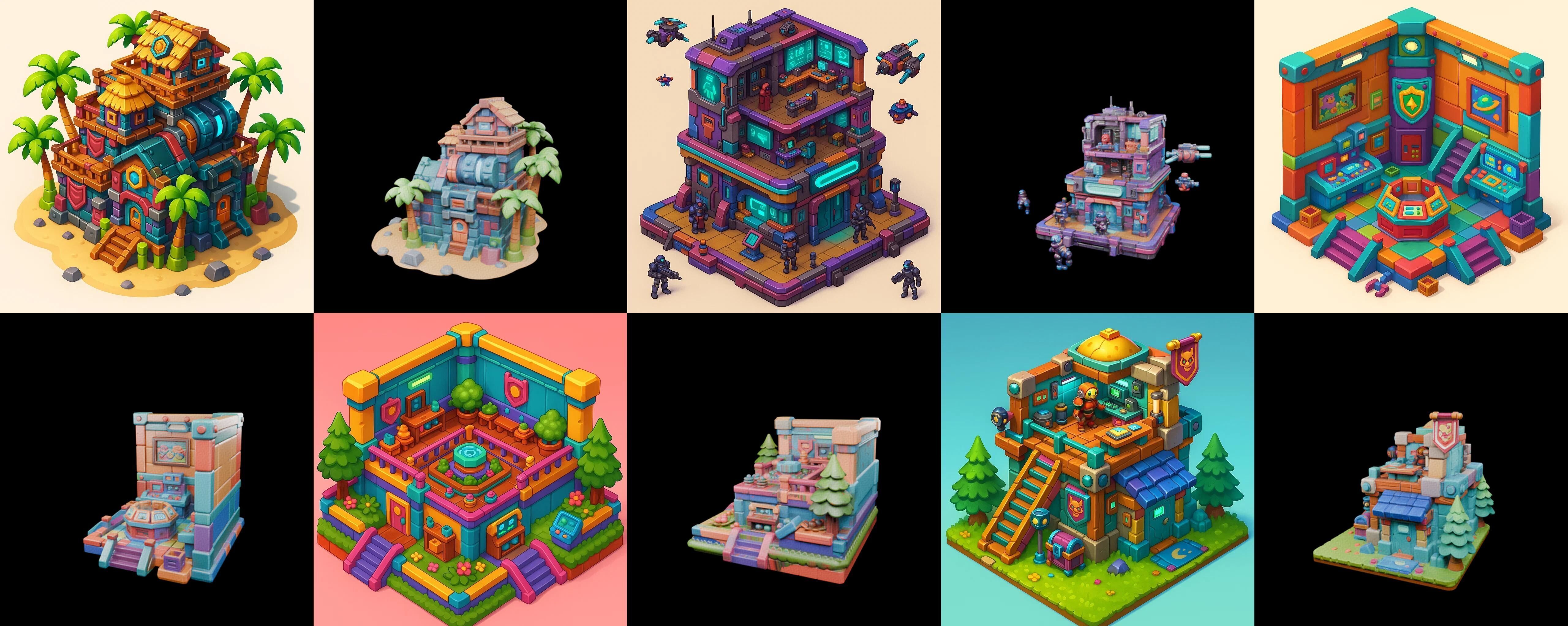 Building Color bundle 19 pack 100 glb Low-poly 3D model_8