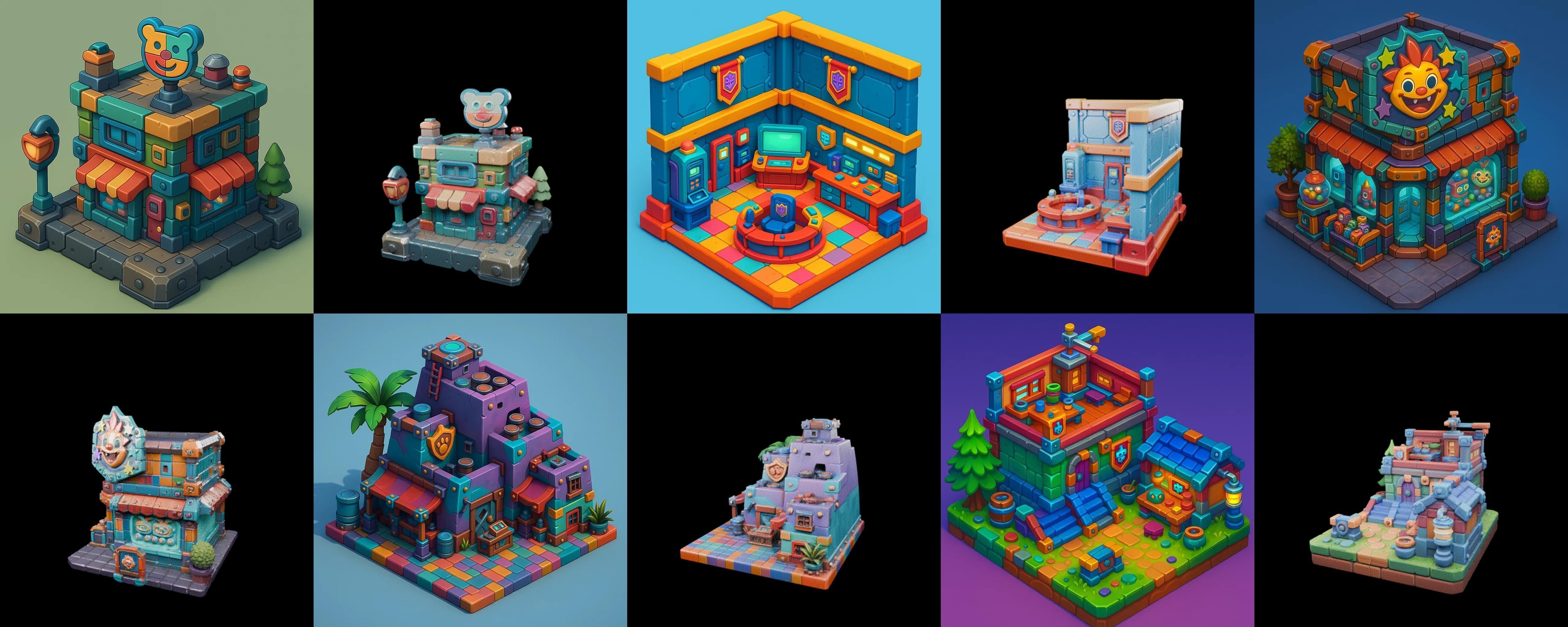 Building Color bundle 19 pack 100 glb Low-poly 3D model_4