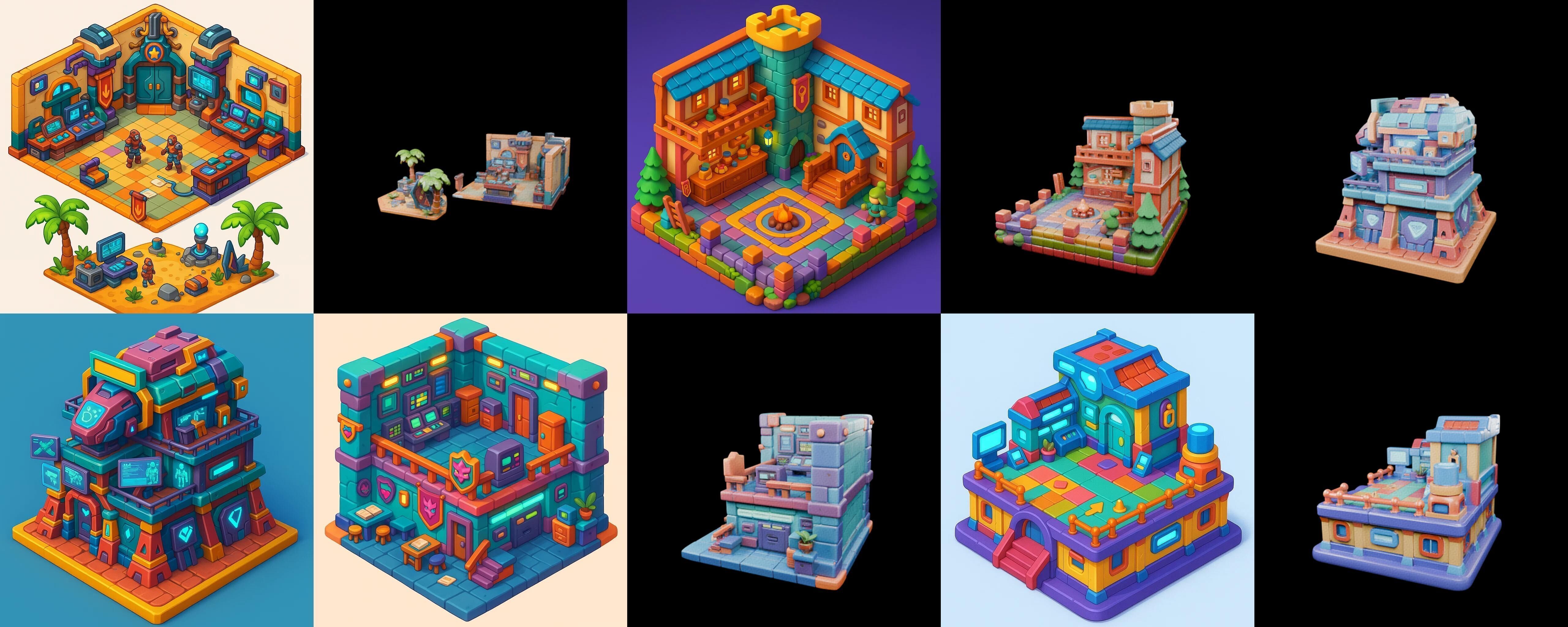 Building Color bundle 19 pack 100 glb Low-poly 3D model_12