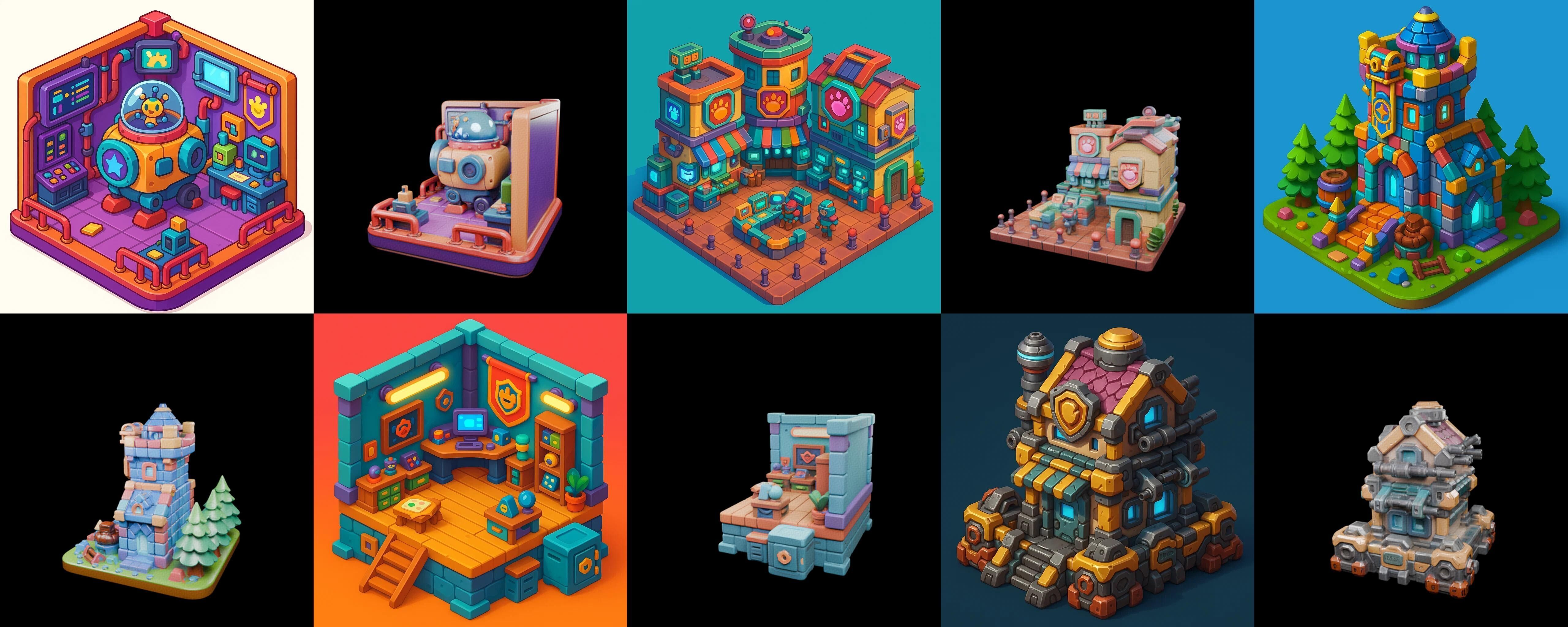 Building Color bundle 19 pack 100 glb Low-poly 3D model_3