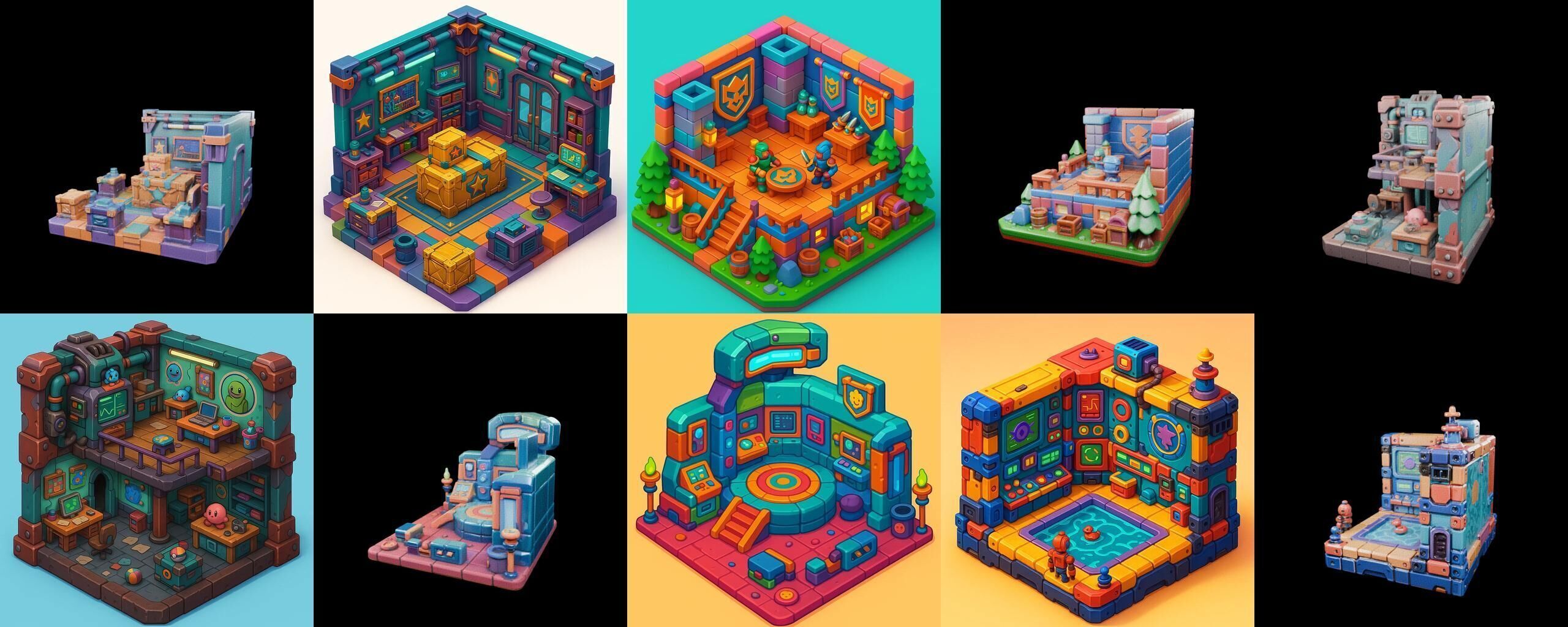 Building Color bundle 19 pack 100 glb Low-poly 3D model_9