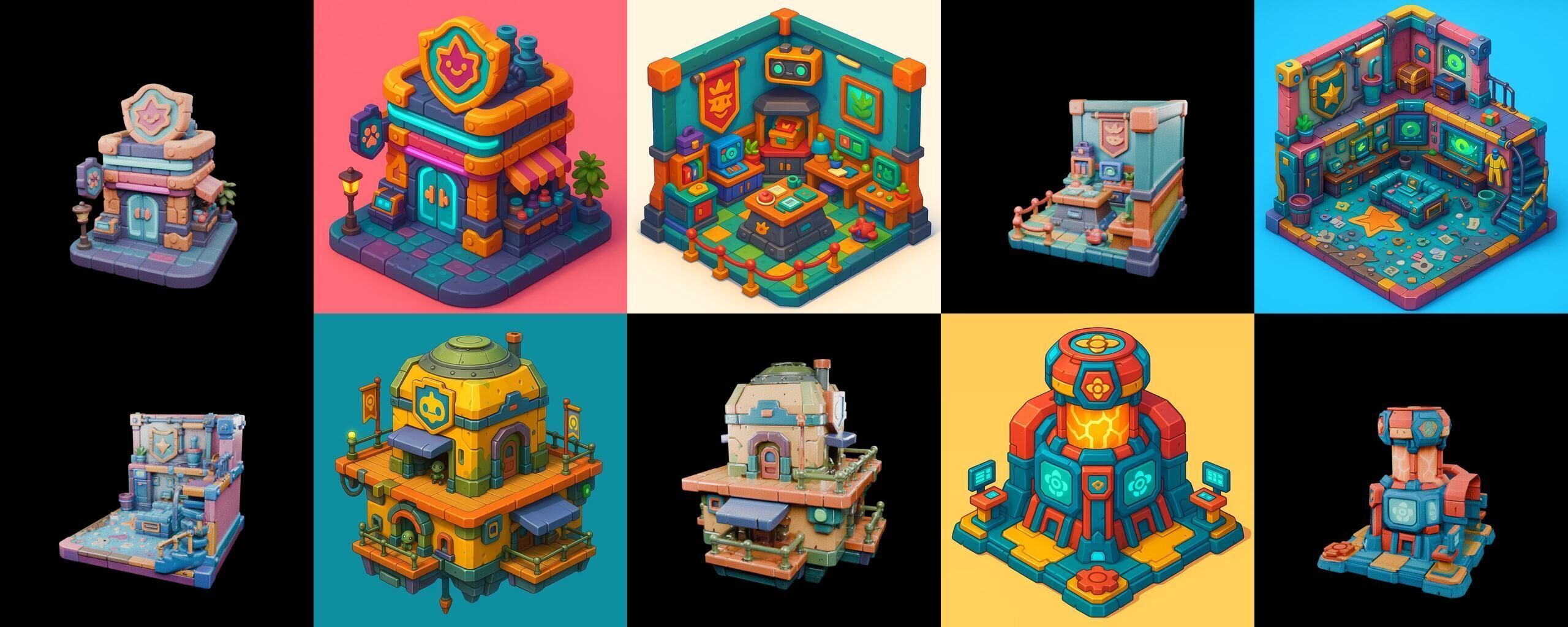 Building Color bundle 19 pack 100 glb Low-poly 3D model_10