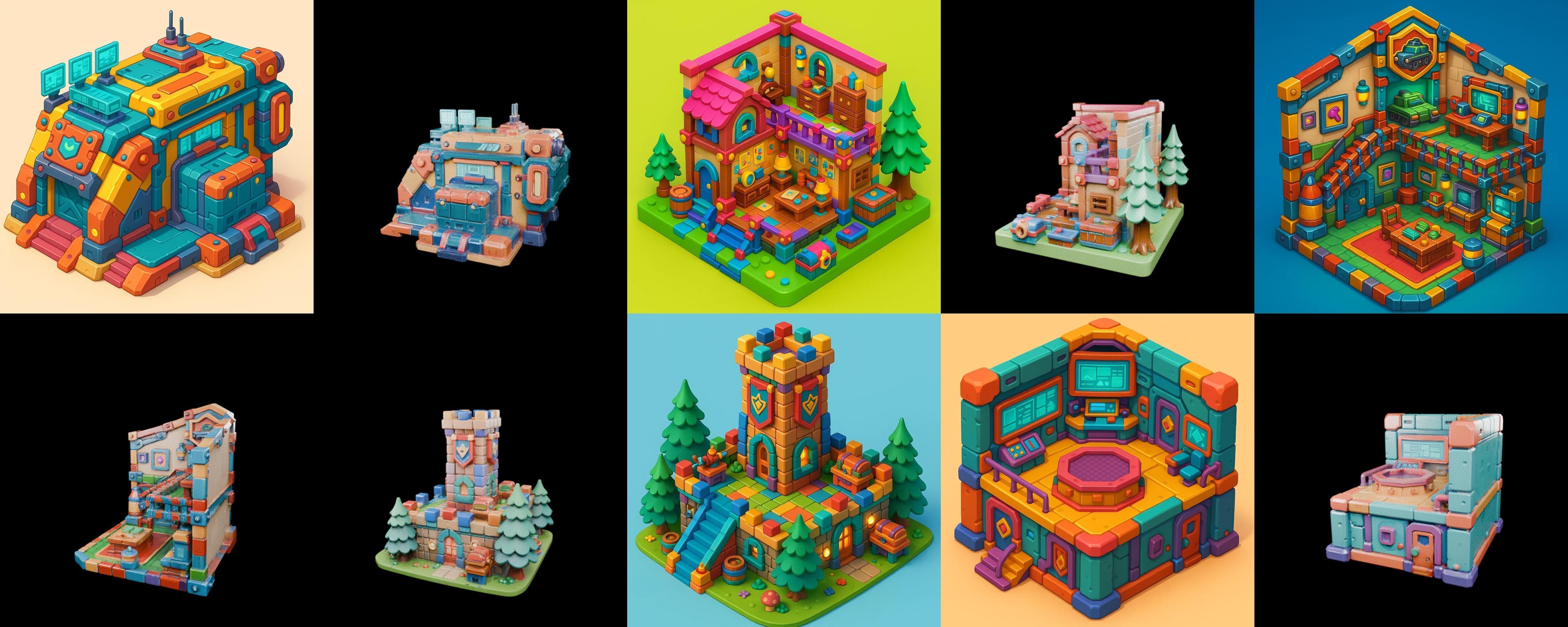 Building Color bundle 19 pack 100 glb Low-poly 3D model_16