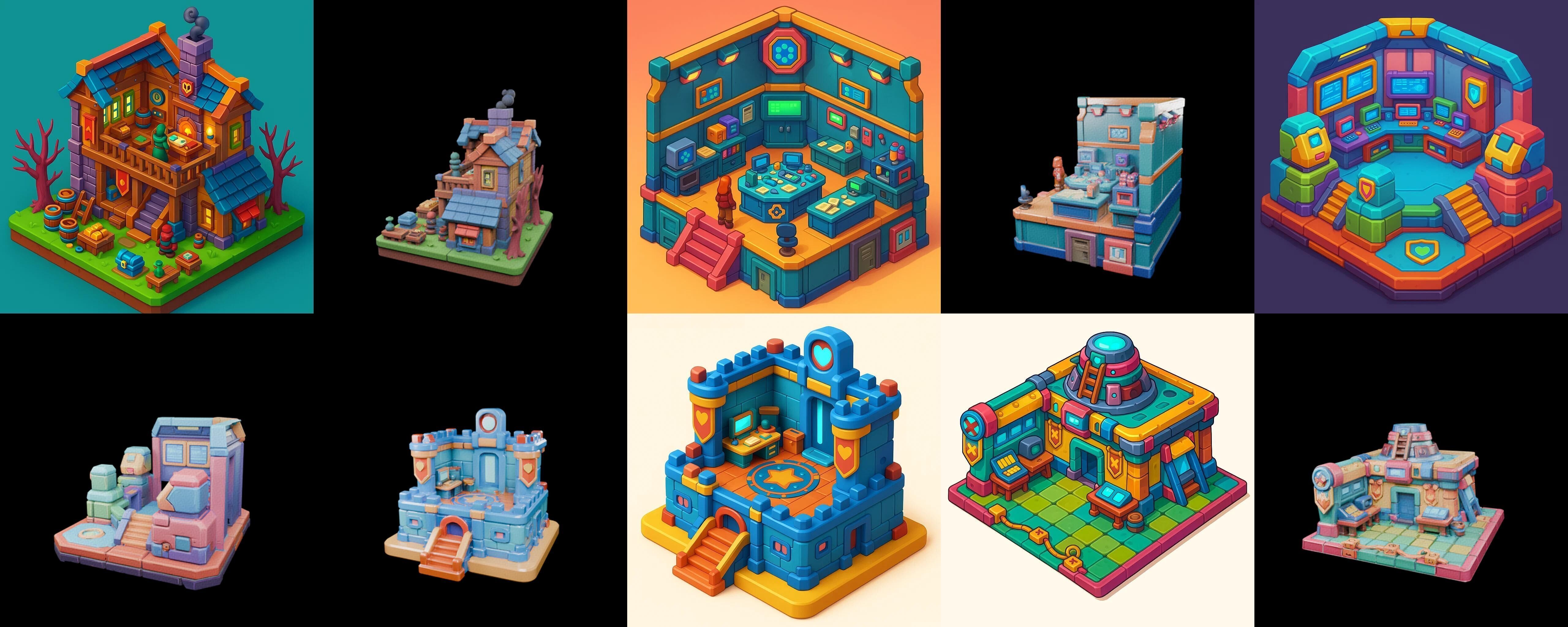 Building Color bundle 19 pack 100 glb Low-poly 3D model_17