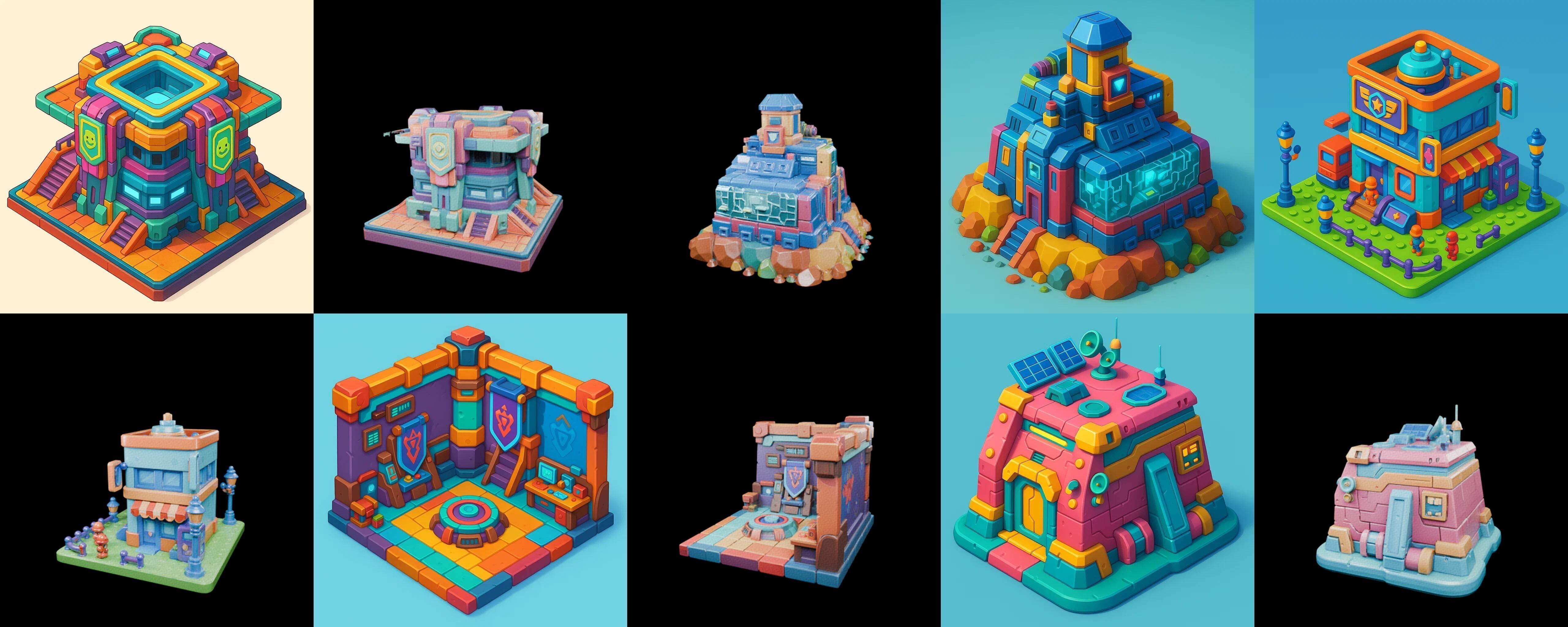 Building Color bundle 19 pack 100 glb Low-poly 3D model_11