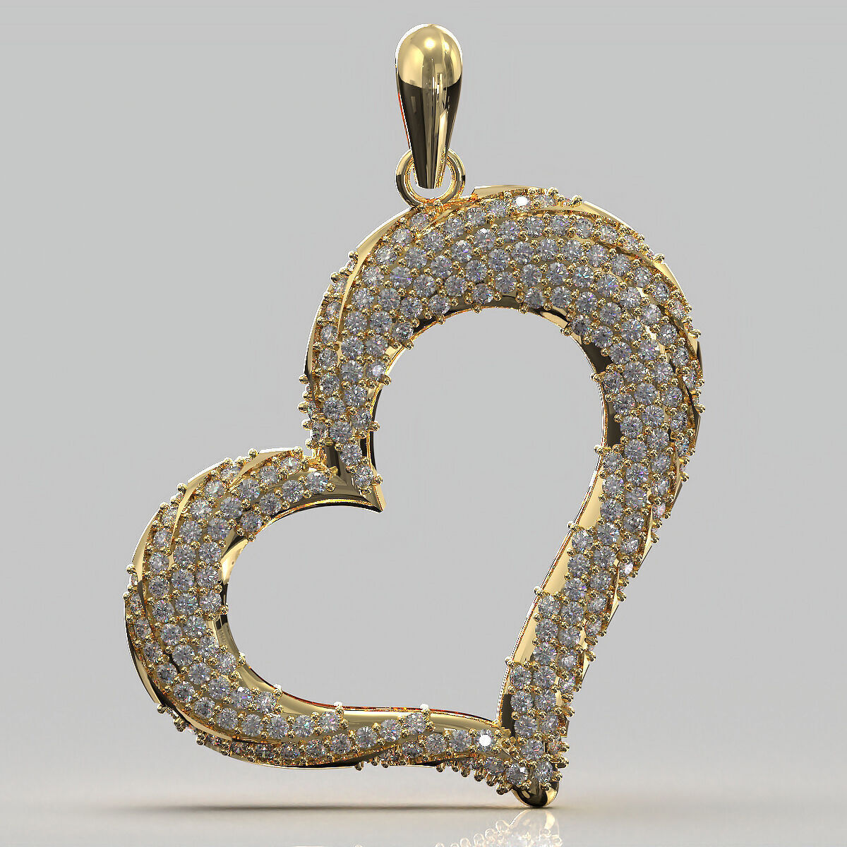Heart Pendant 36mm Two Variants Stone-in-place casting 3D print model_3