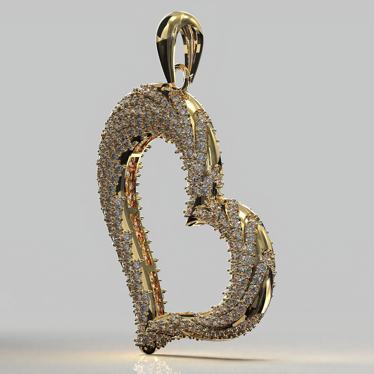 Heart Pendant 36mm Two Variants Stone-in-place casting 3D print model_4