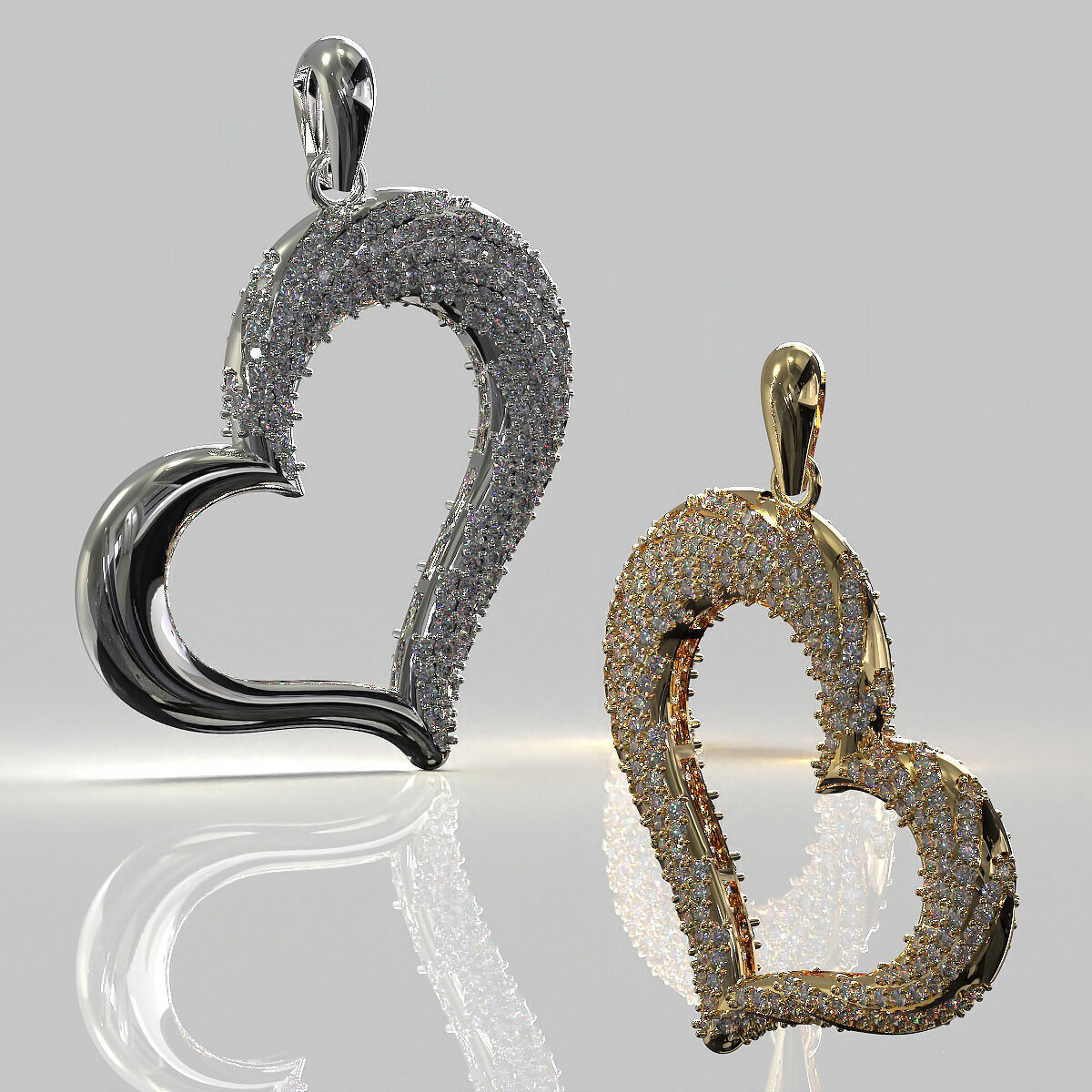 Heart Pendant 36mm Two Variants Stone-in-place casting 3D print model_12