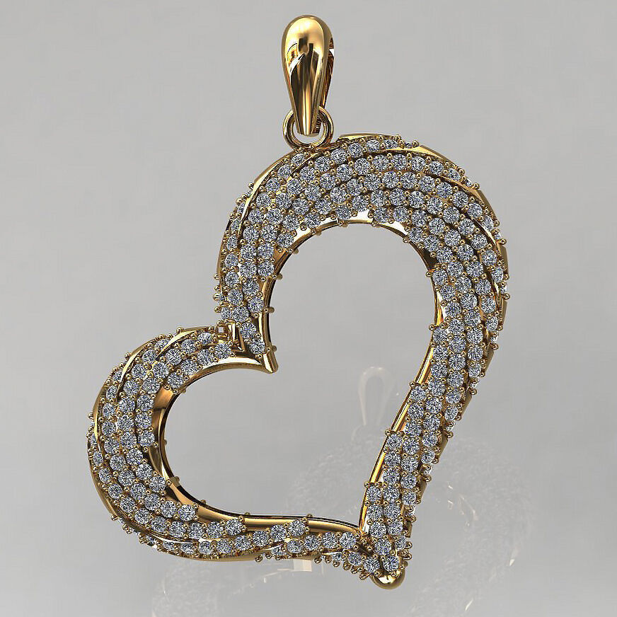 Heart Pendant 36mm Two Variants Stone-in-place casting 3D print model_1