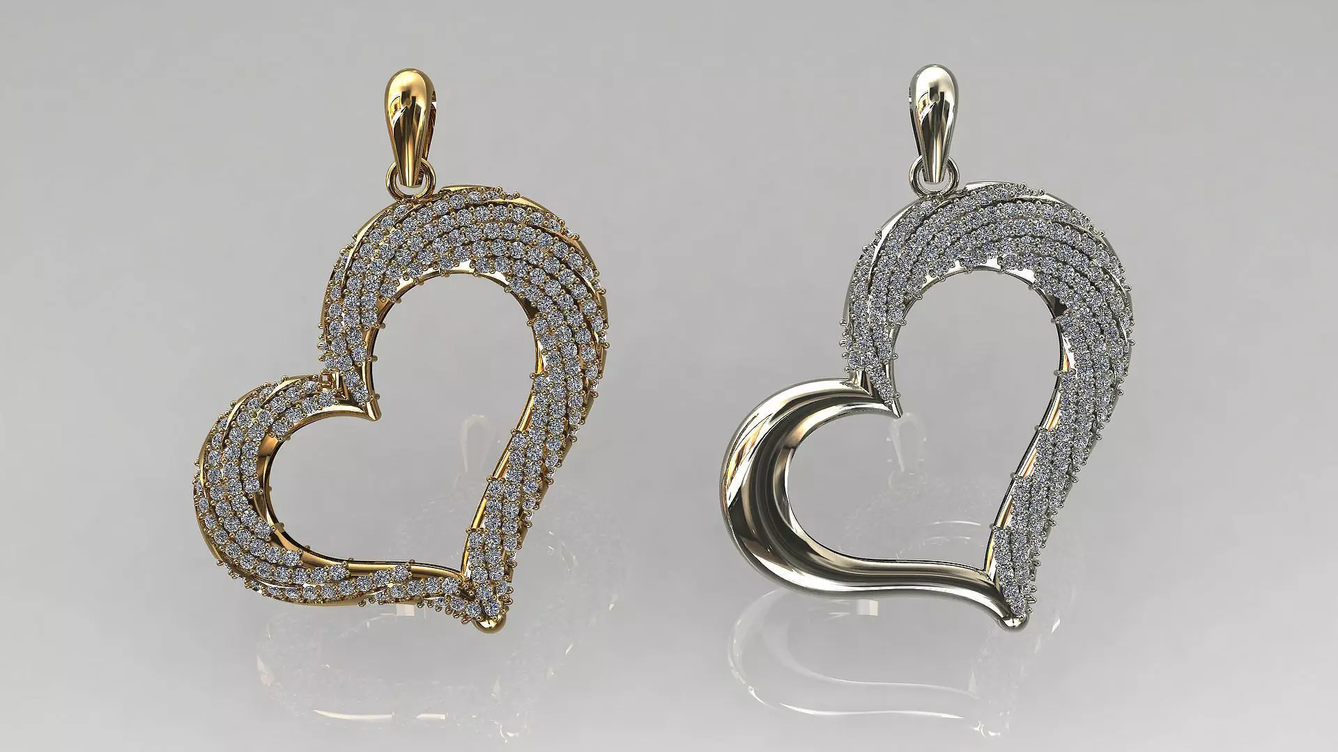 Heart Pendant 36mm Two Variants Stone-in-place casting 3D print model_0