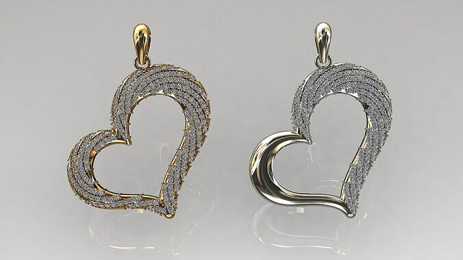 Heart Pendant 36mm Two Variants Stone-in-place casting 3D print model