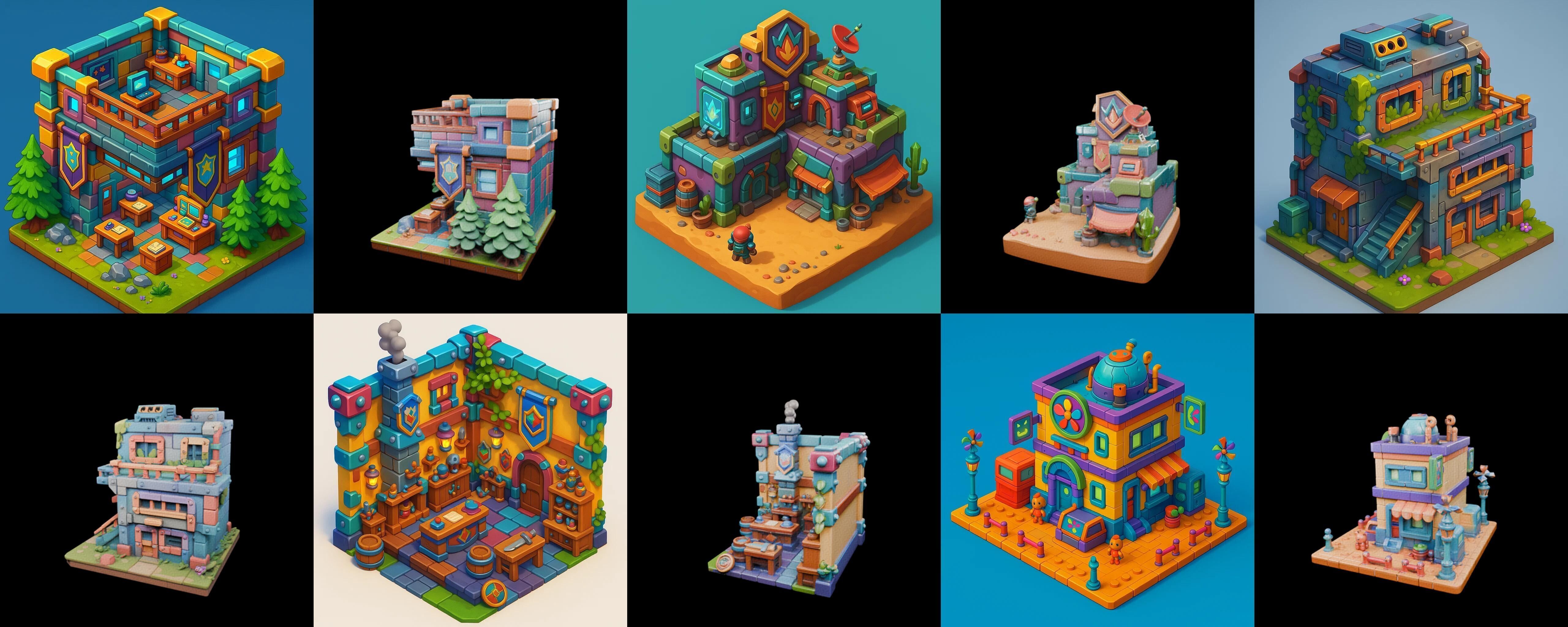 Building Color bundle 14 pack 100 glb Low-poly 3D model_7