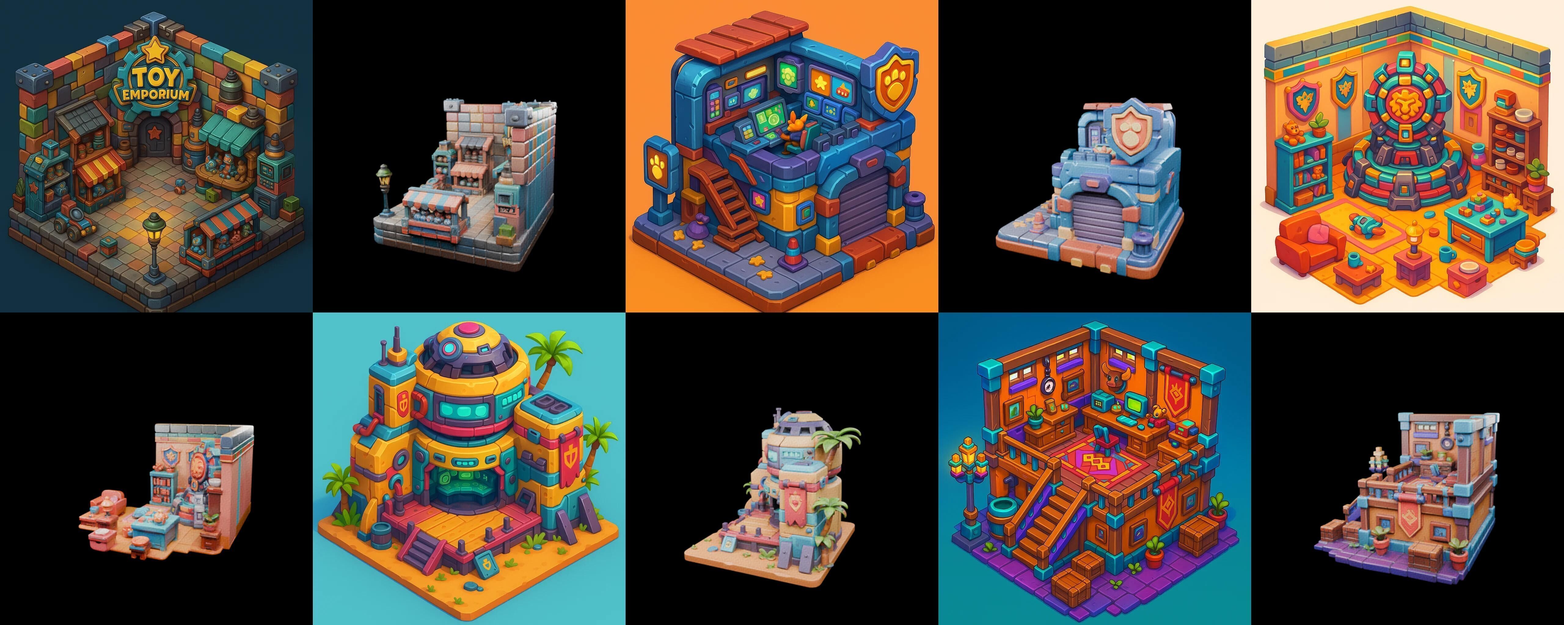 Building Color bundle 14 pack 100 glb Low-poly 3D model_5