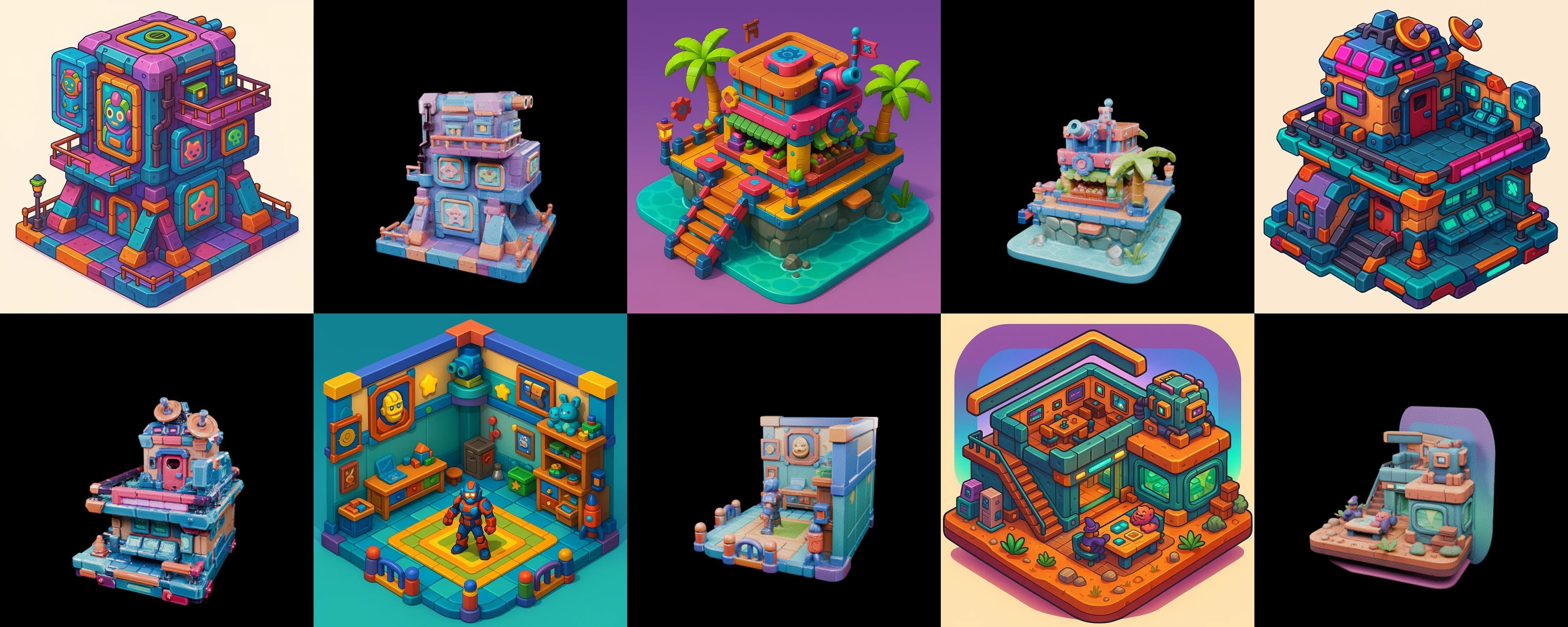 Building Color bundle 14 pack 100 glb Low-poly 3D model_18