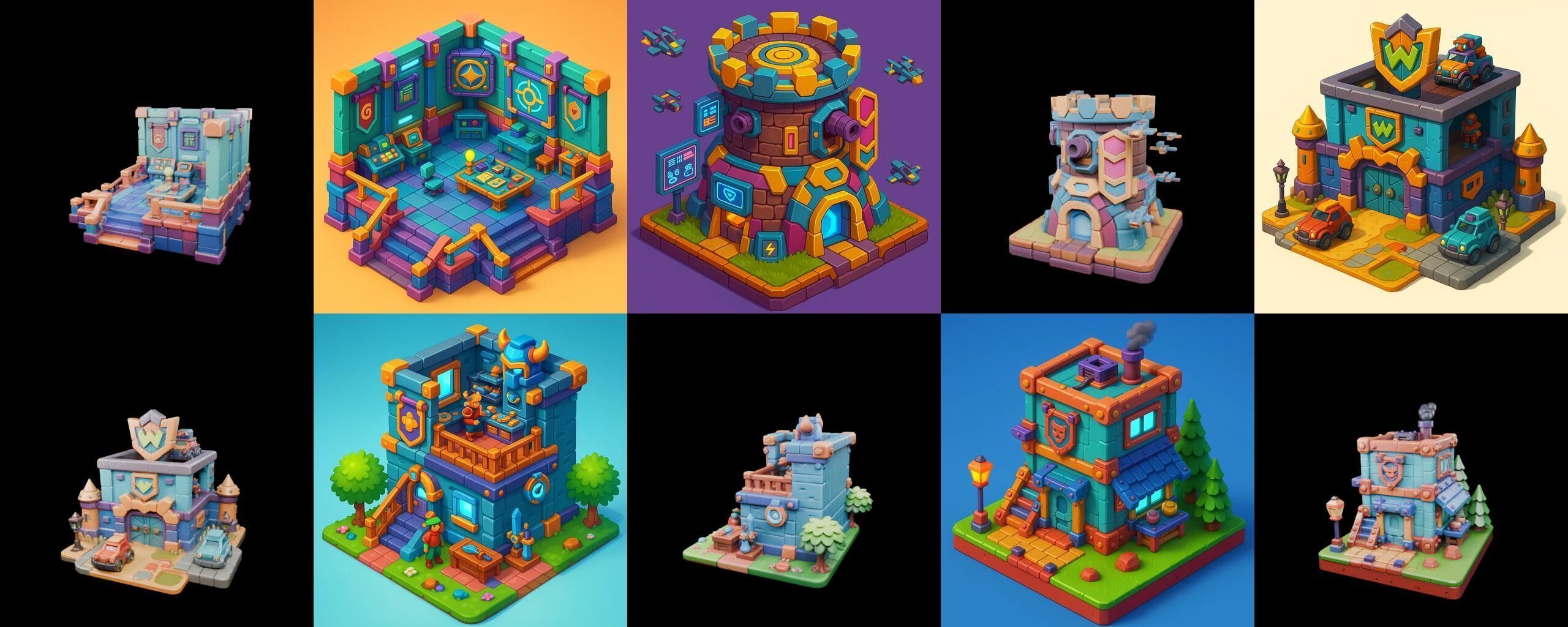 Building Color bundle 14 pack 100 glb Low-poly 3D model_16