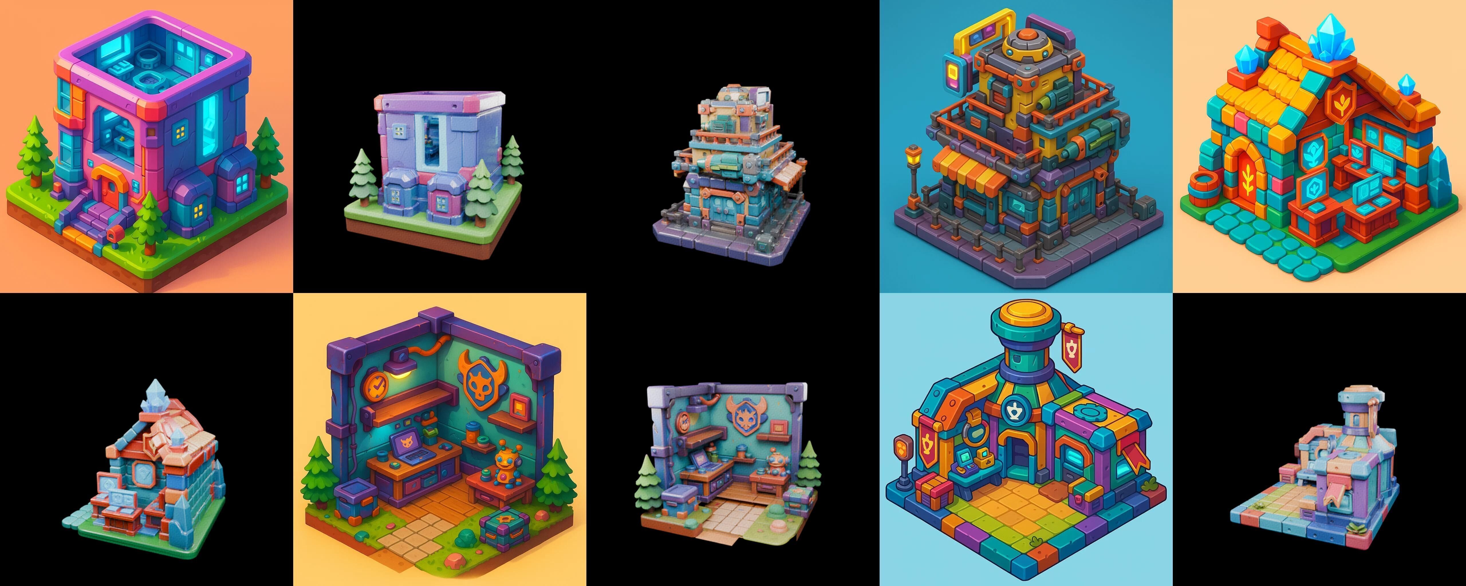 Building Color bundle 14 pack 100 glb Low-poly 3D model_11