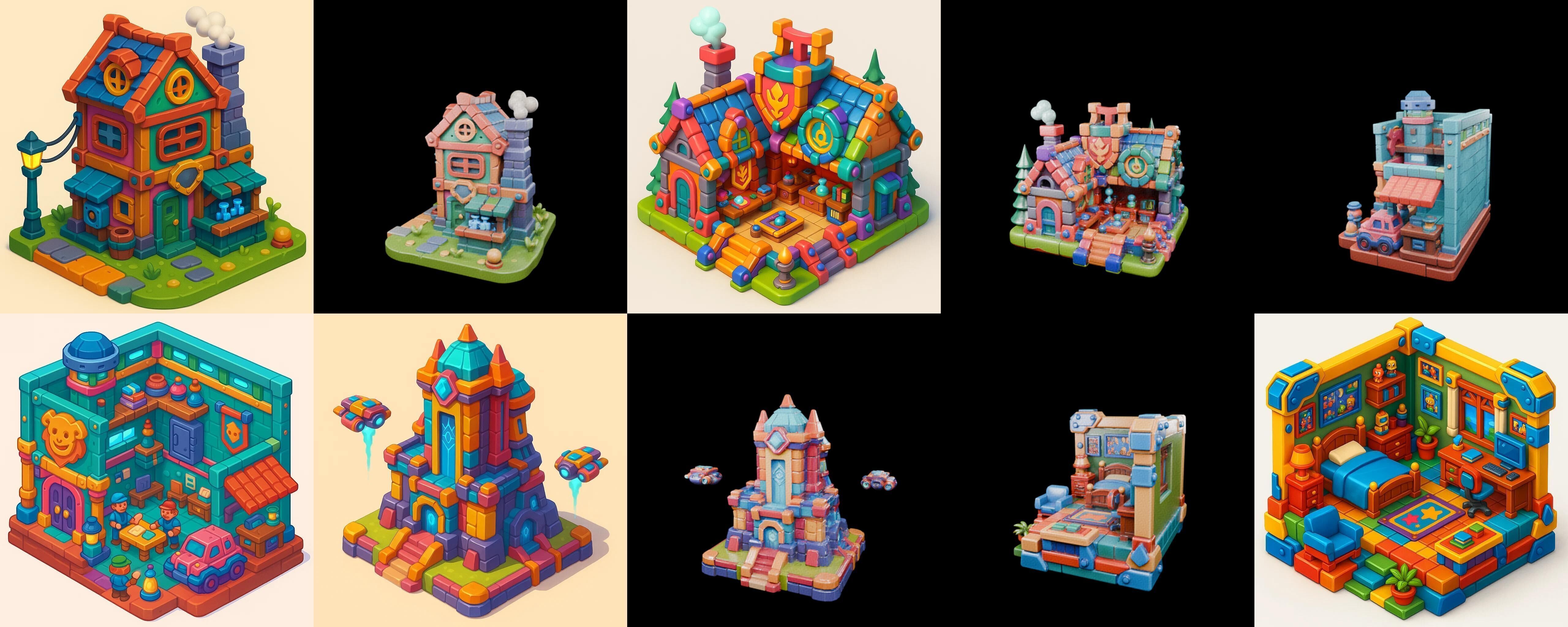 Building Color bundle 14 pack 100 glb Low-poly 3D model_17
