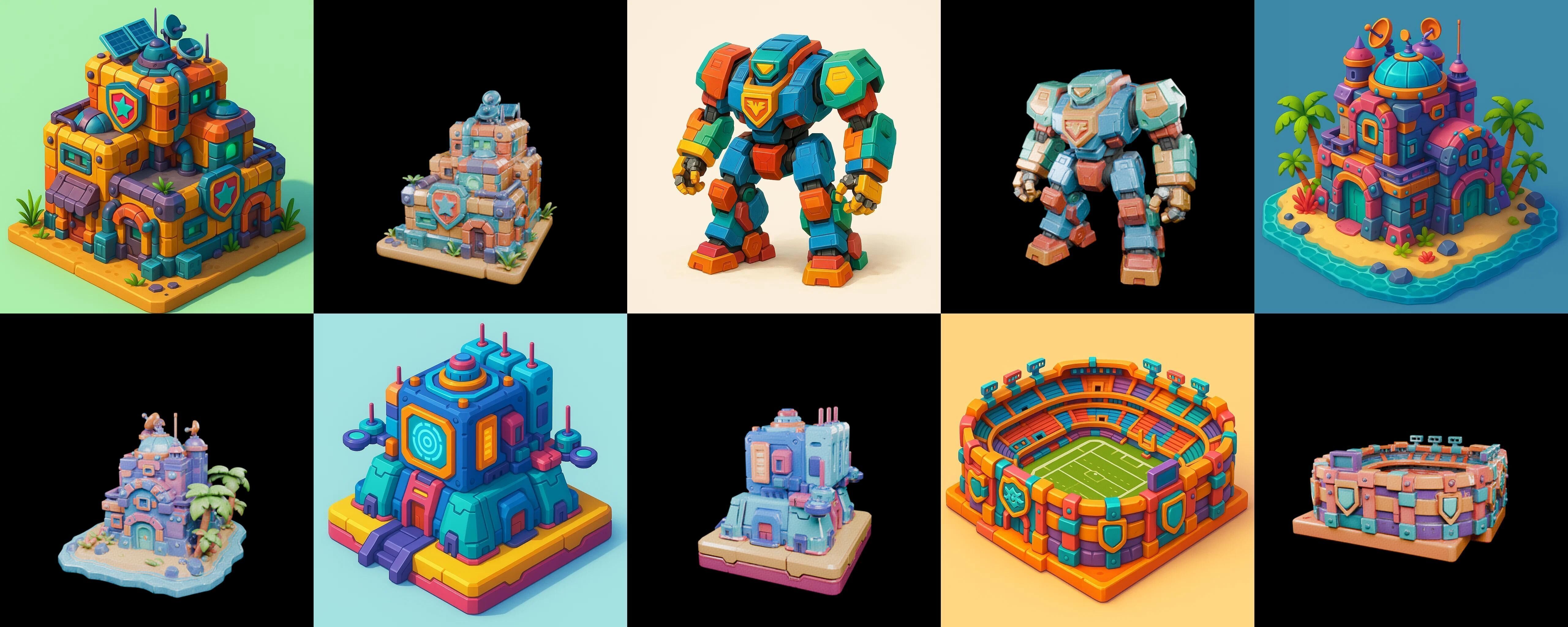 Building Color bundle 14 pack 100 glb Low-poly 3D model_4