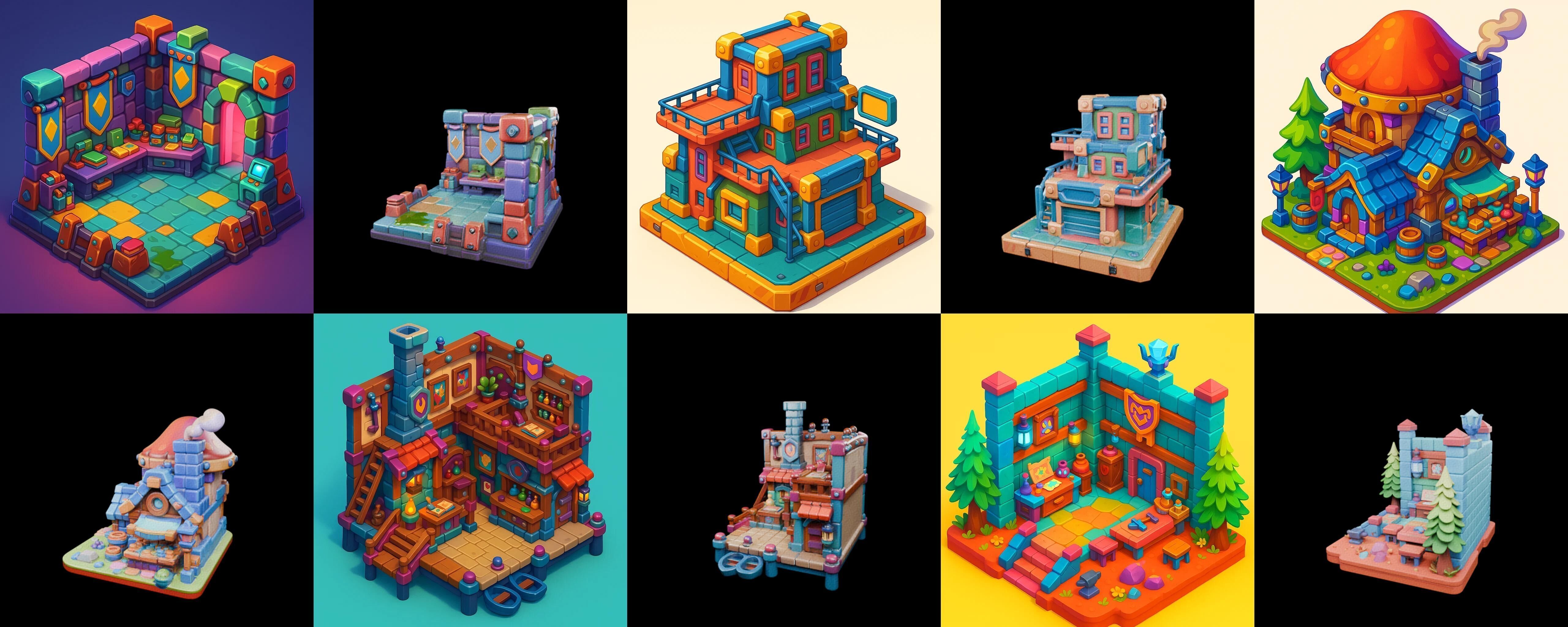 Building Color bundle 14 pack 100 glb Low-poly 3D model_8