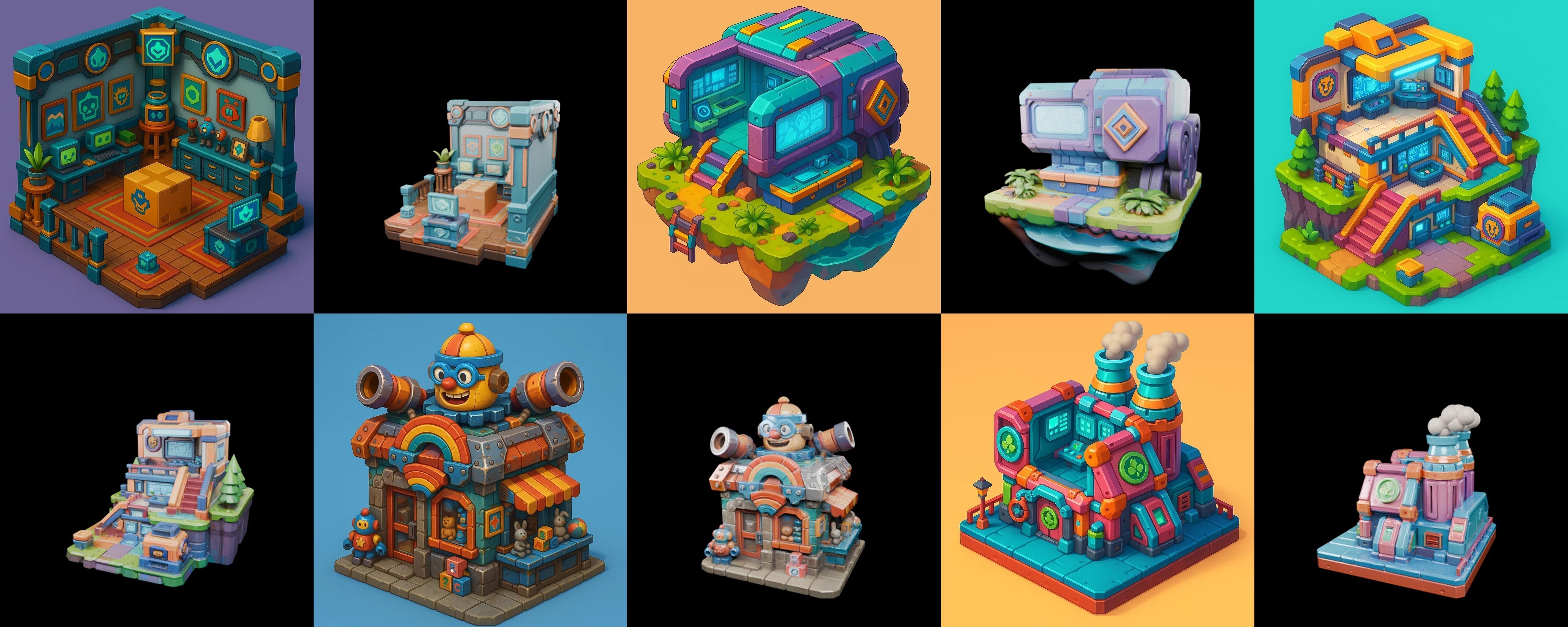 Building Color bundle 14 pack 100 glb Low-poly 3D model_6