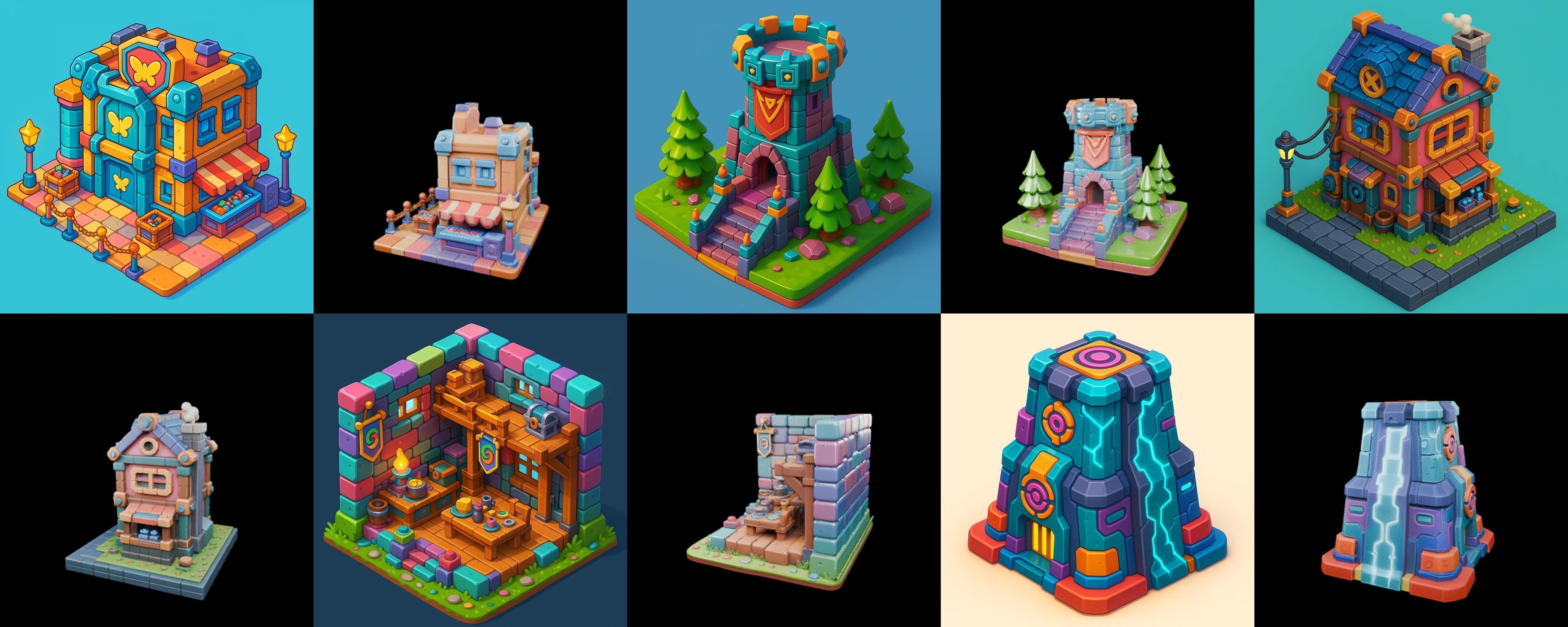 Building Color bundle 14 pack 100 glb Low-poly 3D model_9