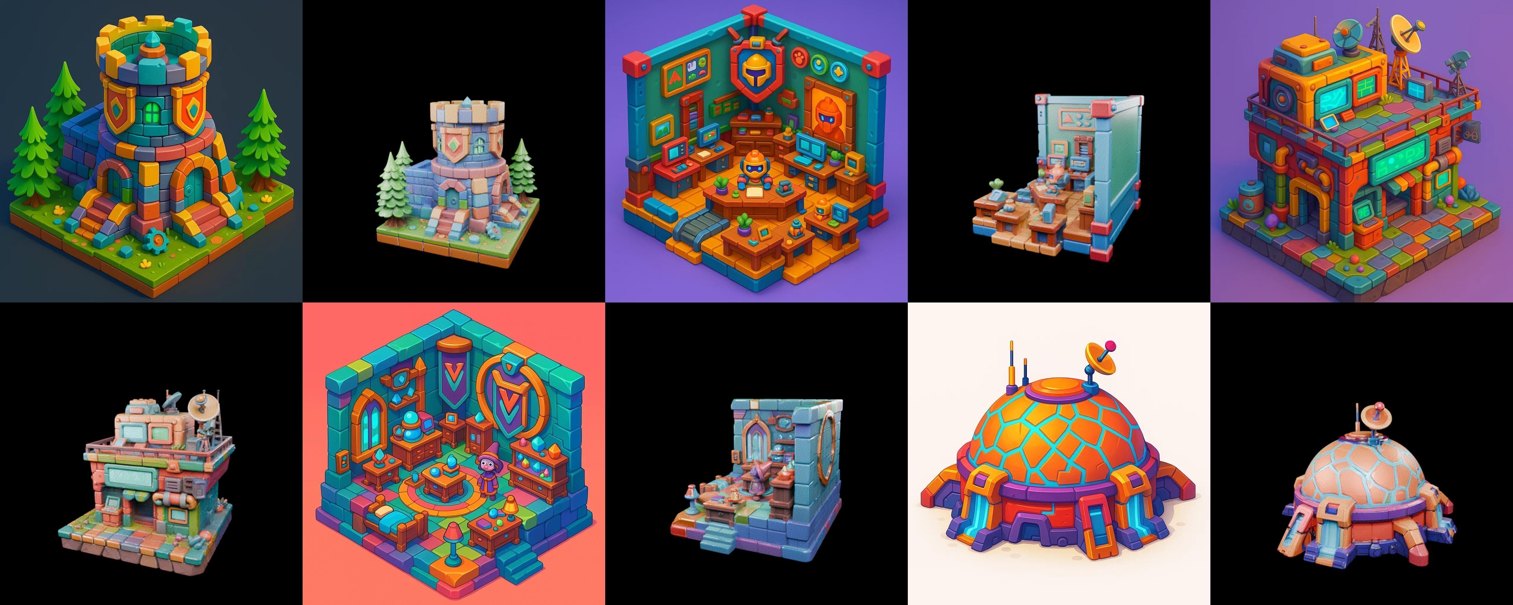 Building Color bundle 14 pack 100 glb Low-poly 3D model_13