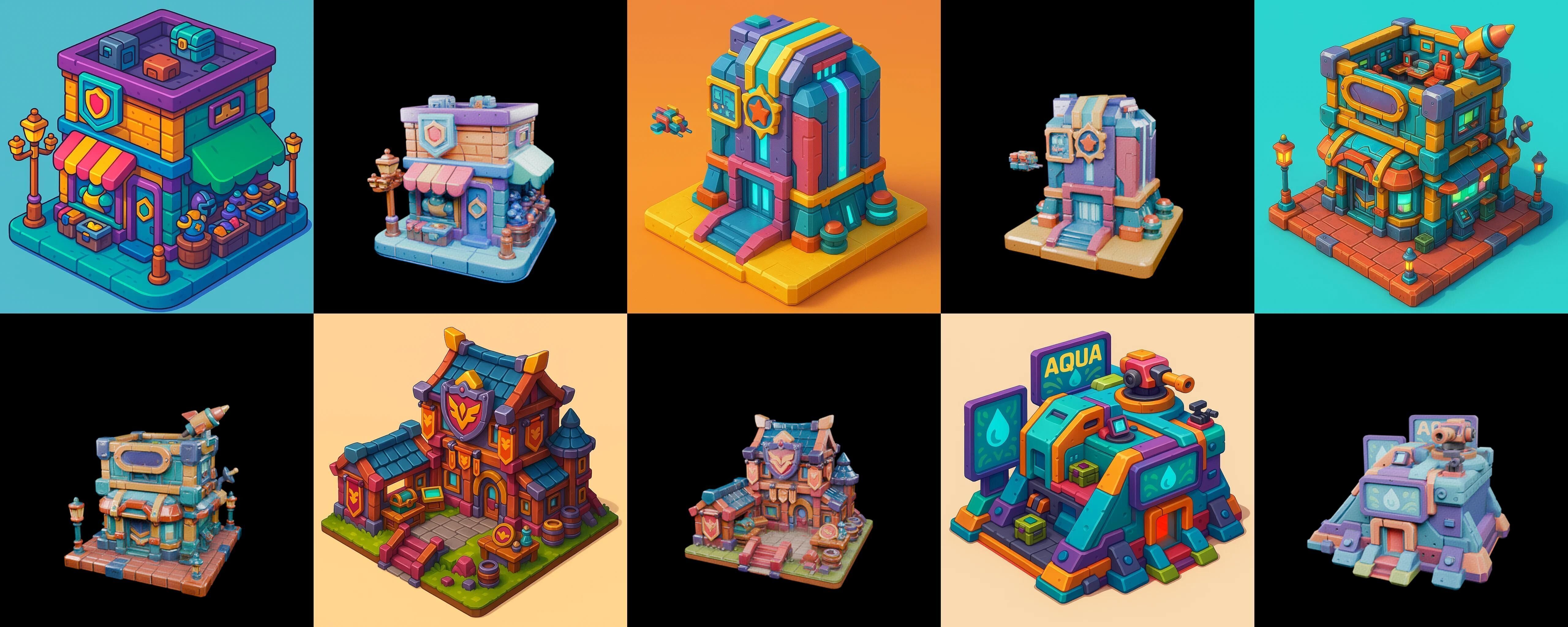 Building Color bundle 14 pack 100 glb Low-poly 3D model_3