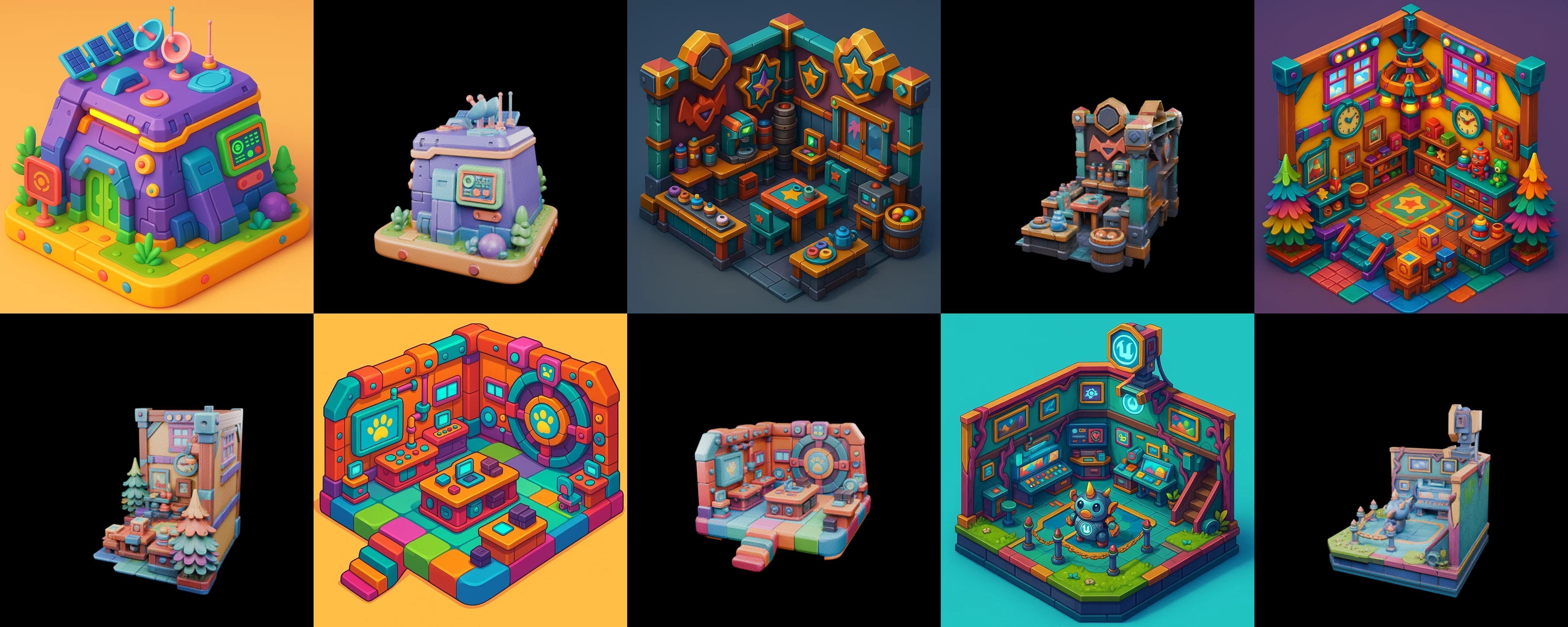 Building Color bundle 14 pack 100 glb Low-poly 3D model_2