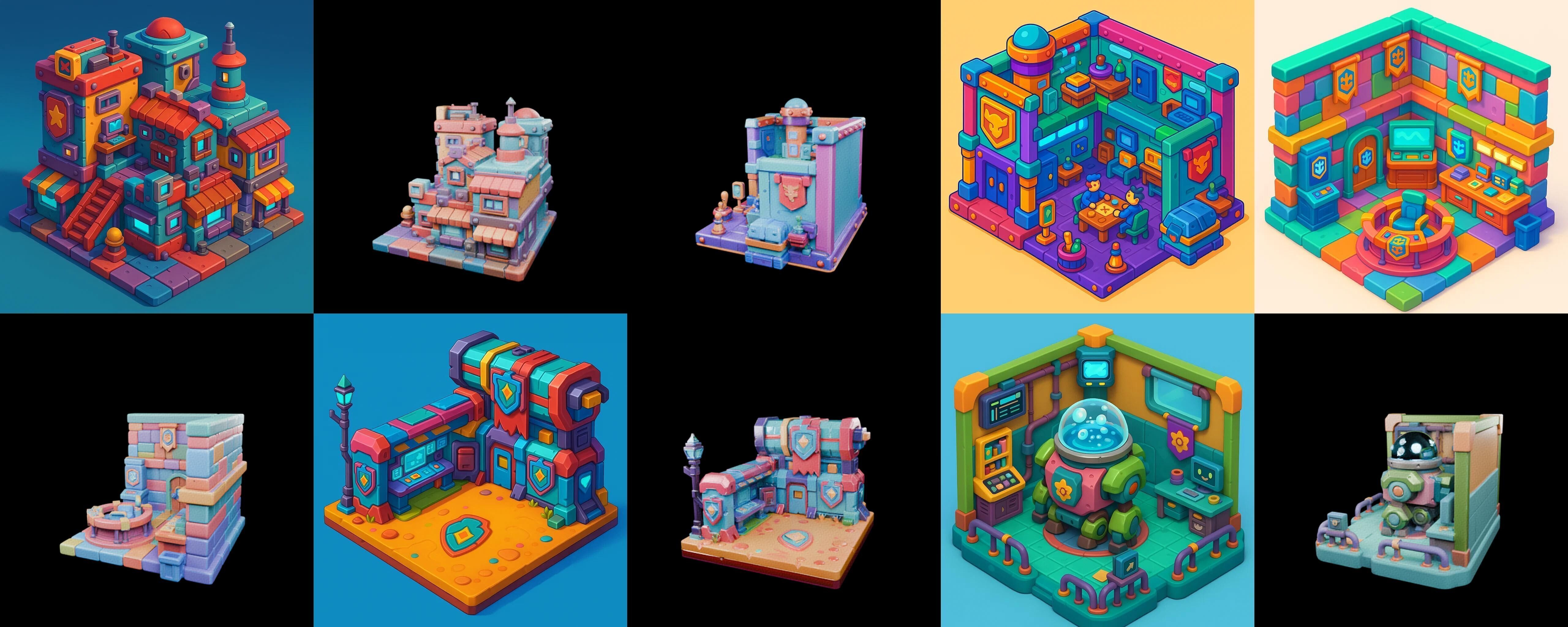 Building Color bundle 14 pack 100 glb Low-poly 3D model_12