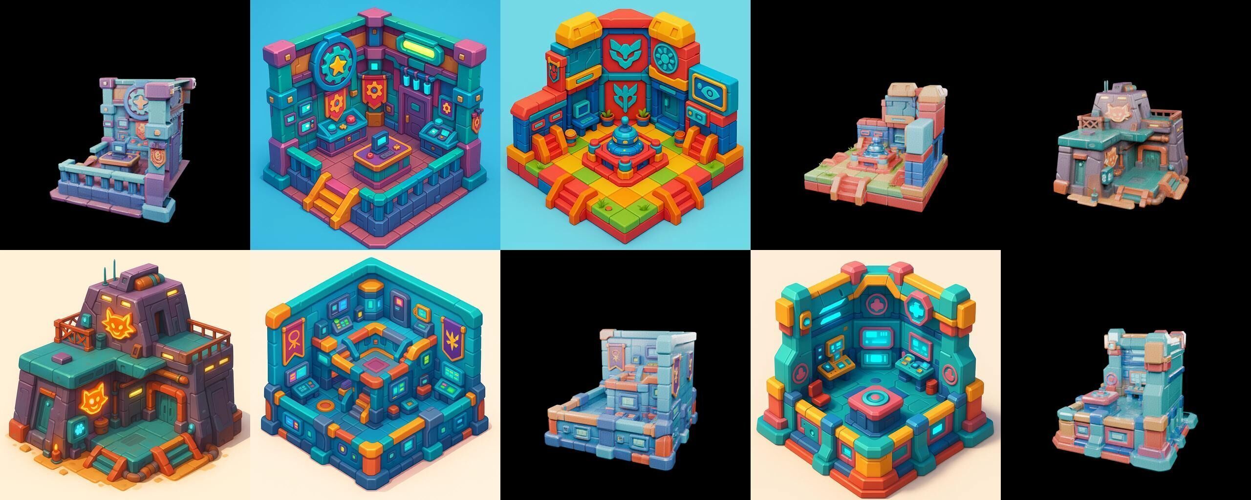 Building Color bundle 14 pack 100 glb Low-poly 3D model_19