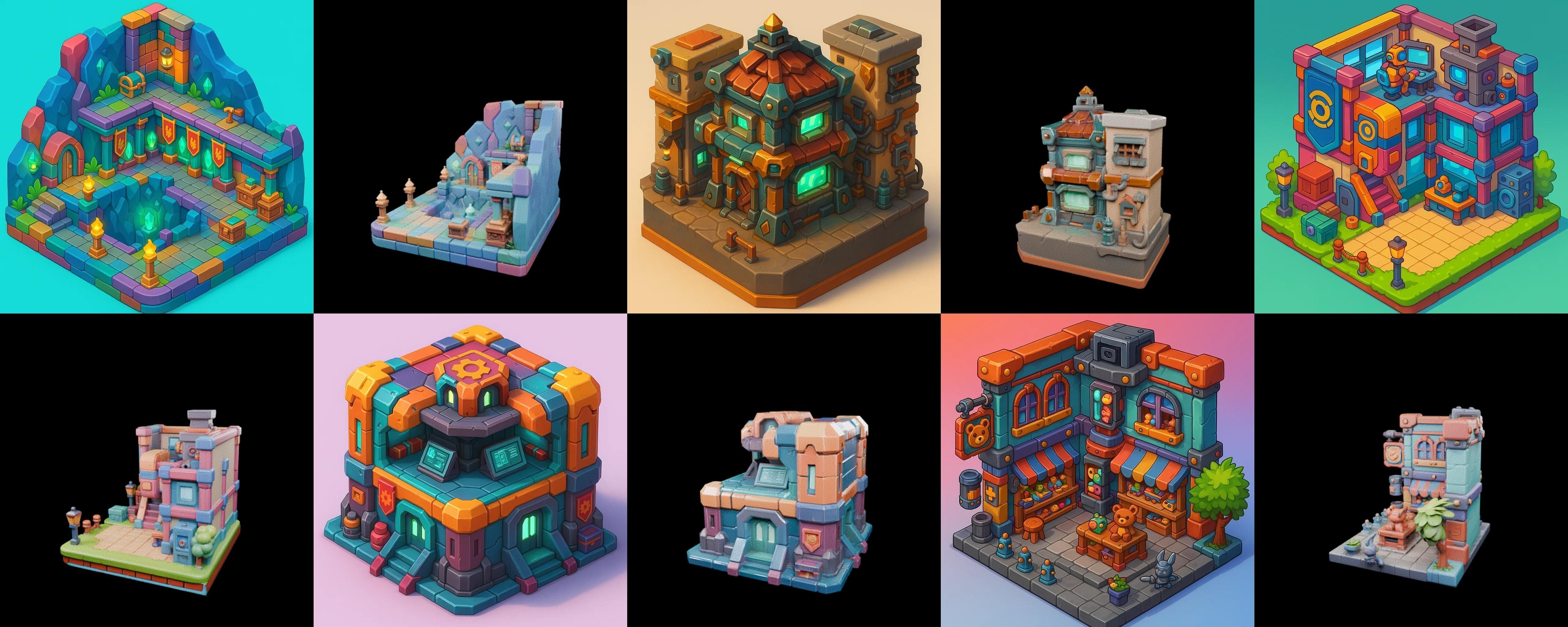 Building Color bundle 14 pack 100 glb Low-poly 3D model_1