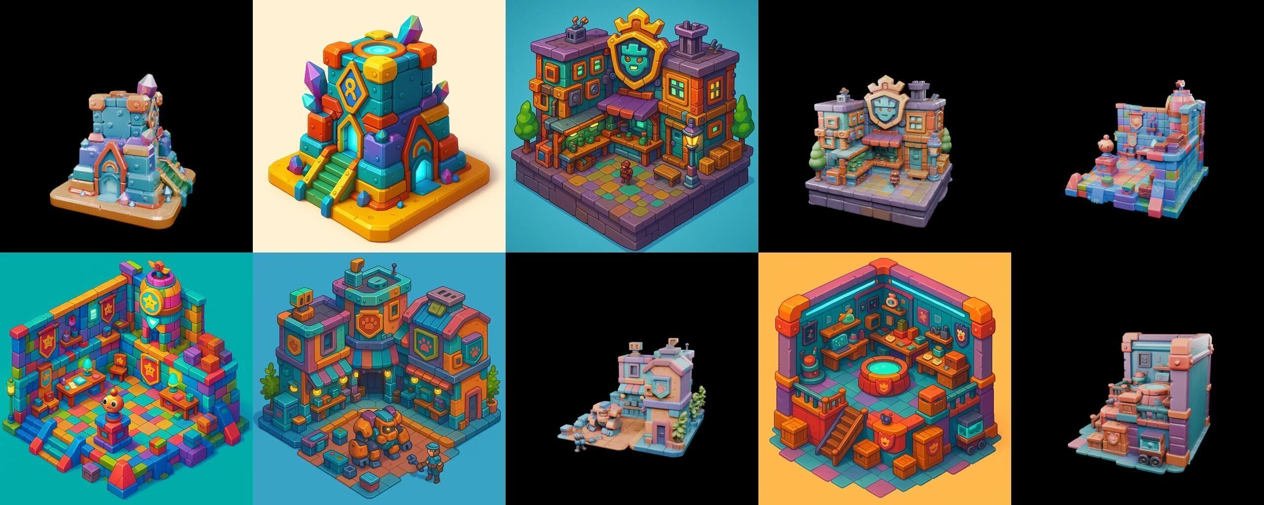 Building Color bundle 14 pack 100 glb Low-poly 3D model_15