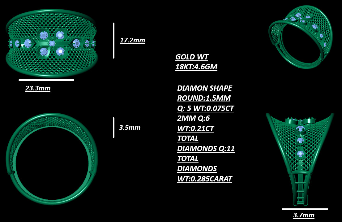  Floral Mesh Yellow Gold ring with Brilliant-Cut Diamonds 3D print model_1