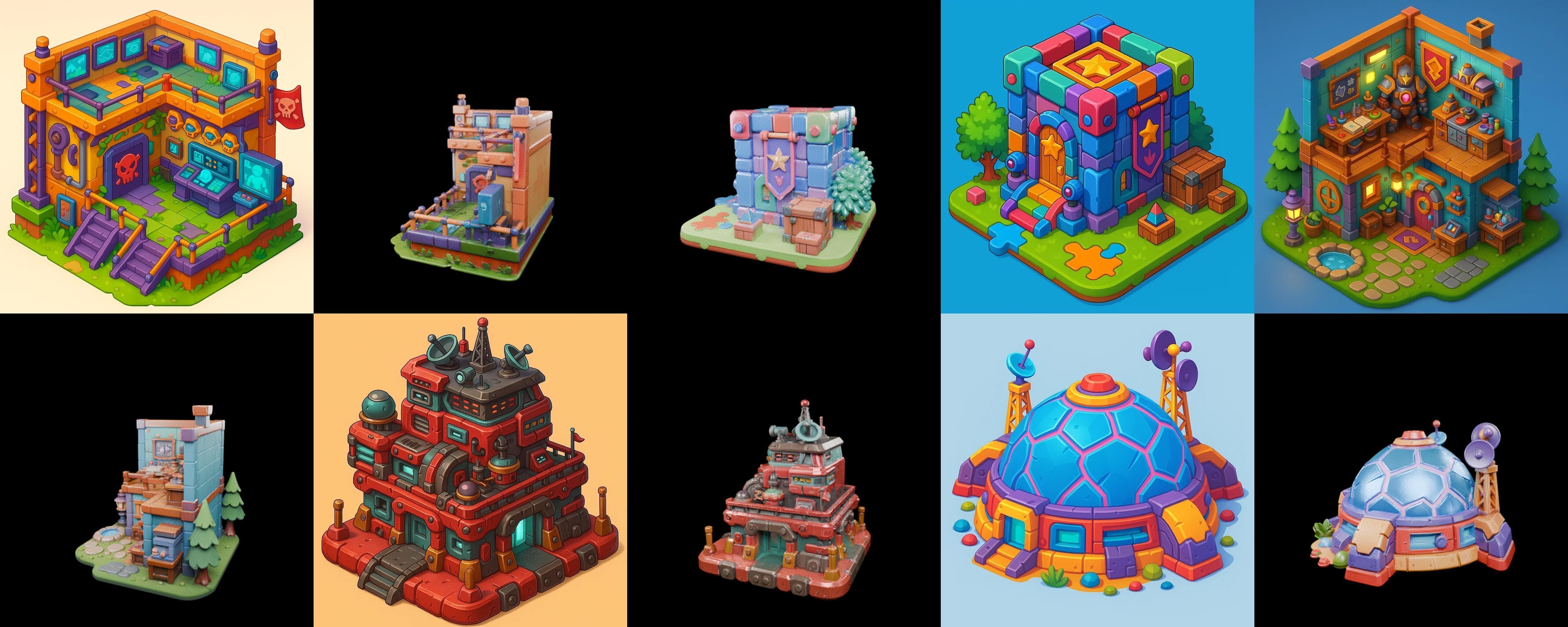 Building Color bundle 11 pack 100 glb Low-poly 3D model_7