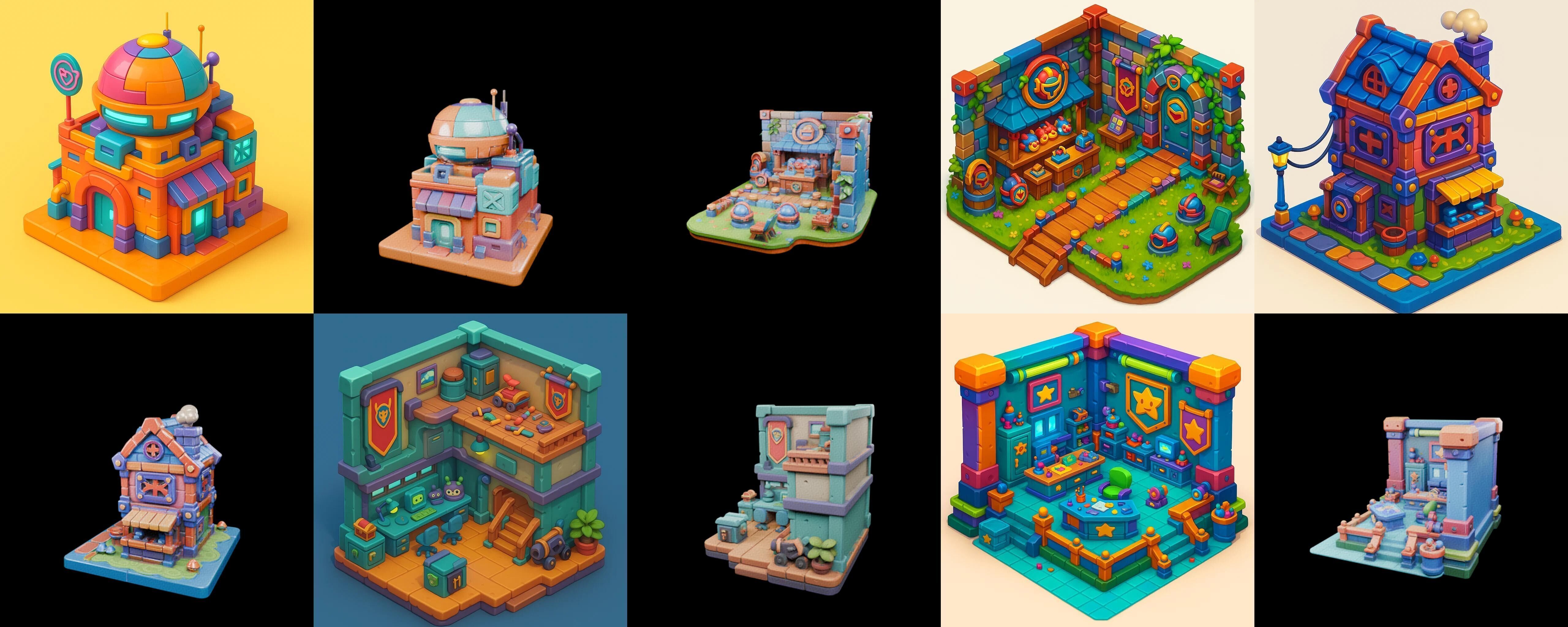 Building Color bundle 11 pack 100 glb Low-poly 3D model_3