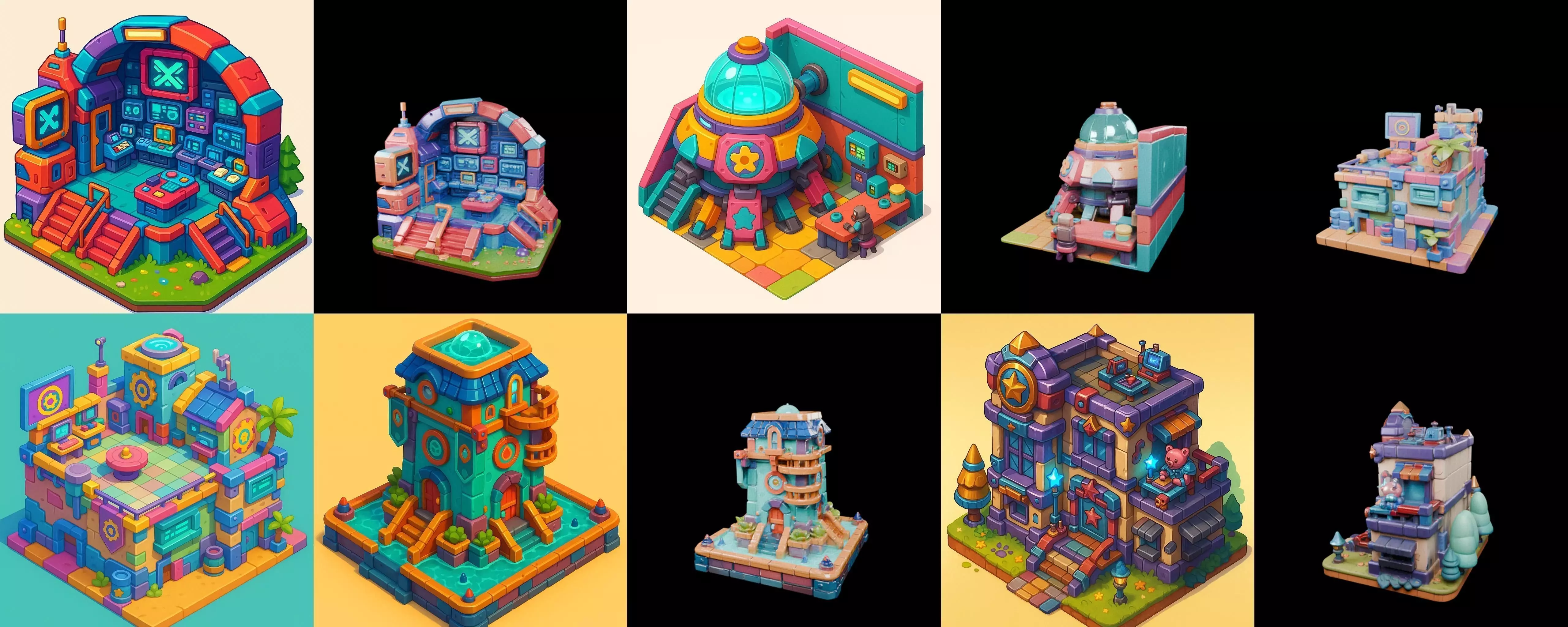 Building Color bundle 11 pack 100 glb Low-poly 3D model_0