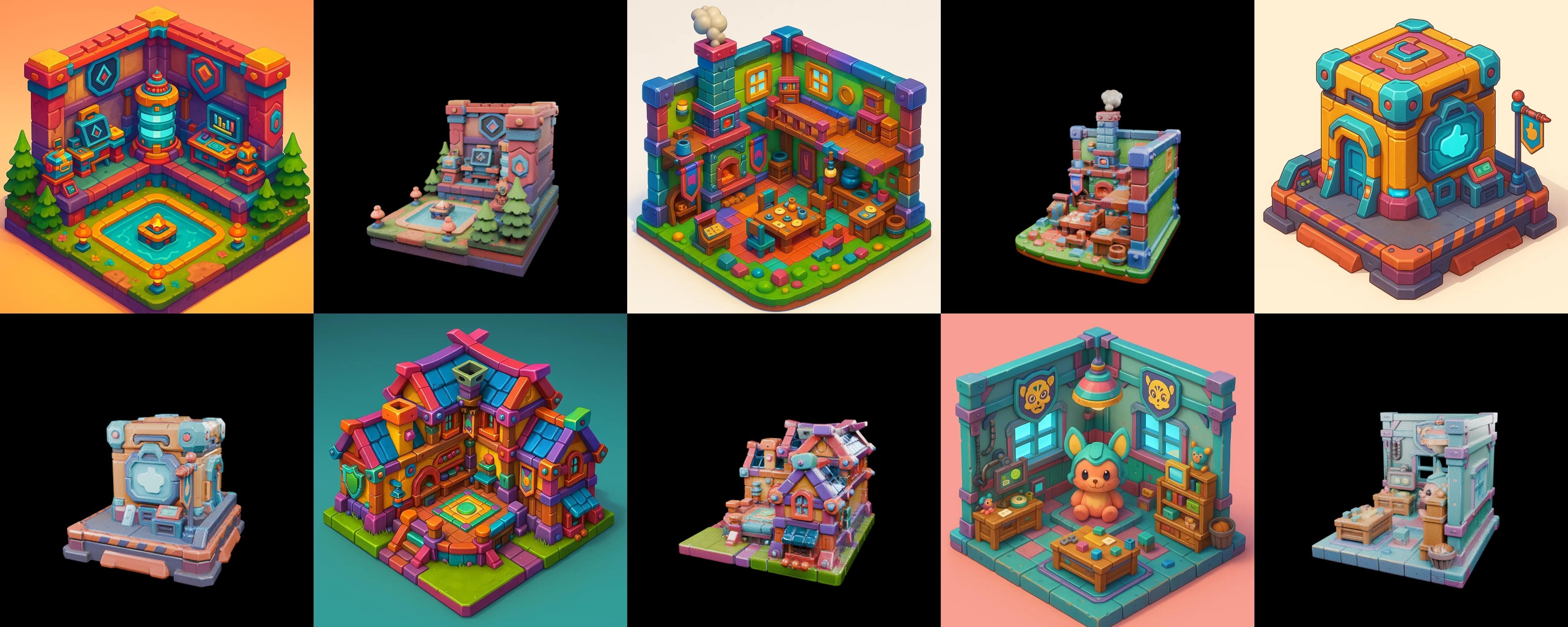 Building Color bundle 11 pack 100 glb Low-poly 3D model_13