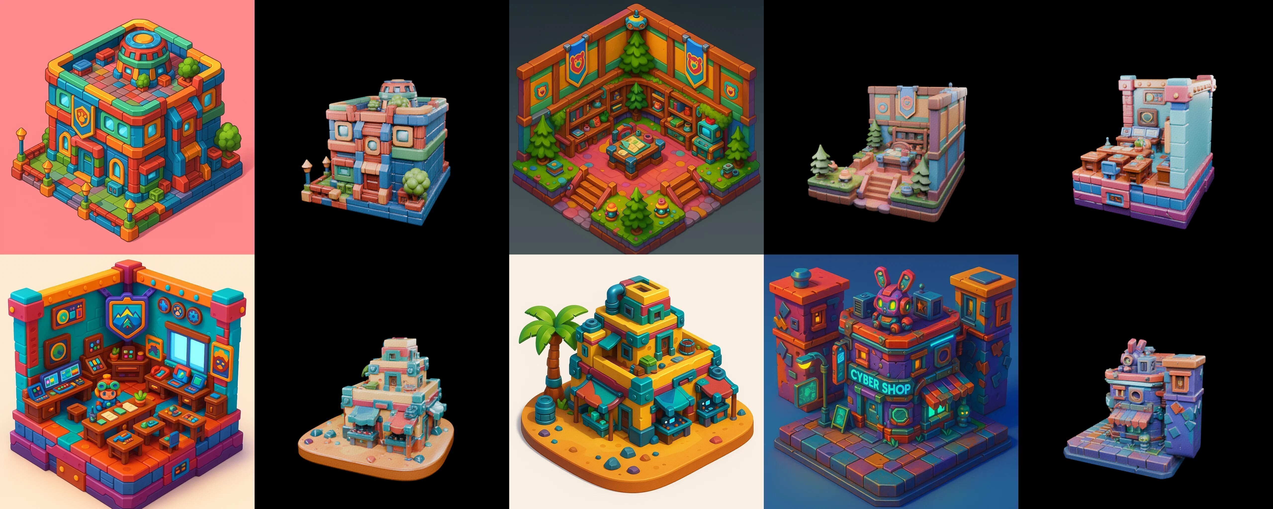 Building Color bundle 11 pack 100 glb Low-poly 3D model_8