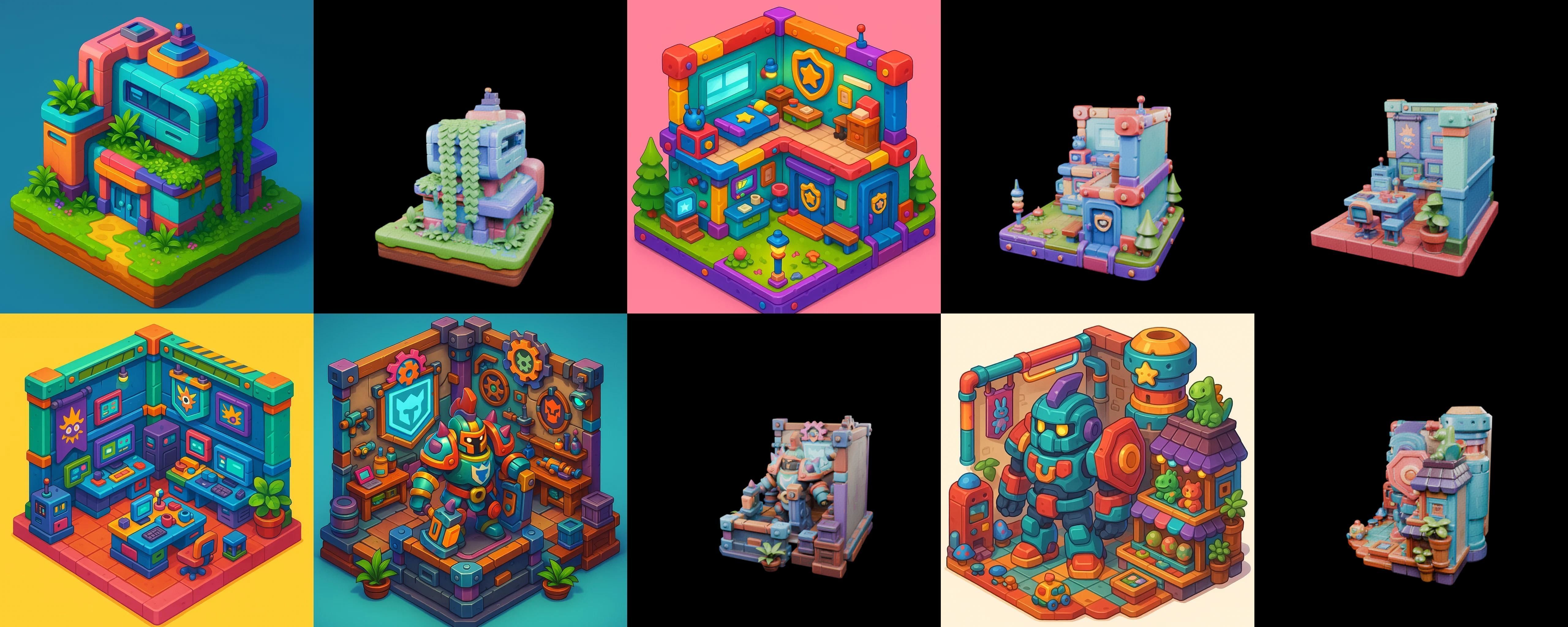 Building Color bundle 11 pack 100 glb Low-poly 3D model_19
