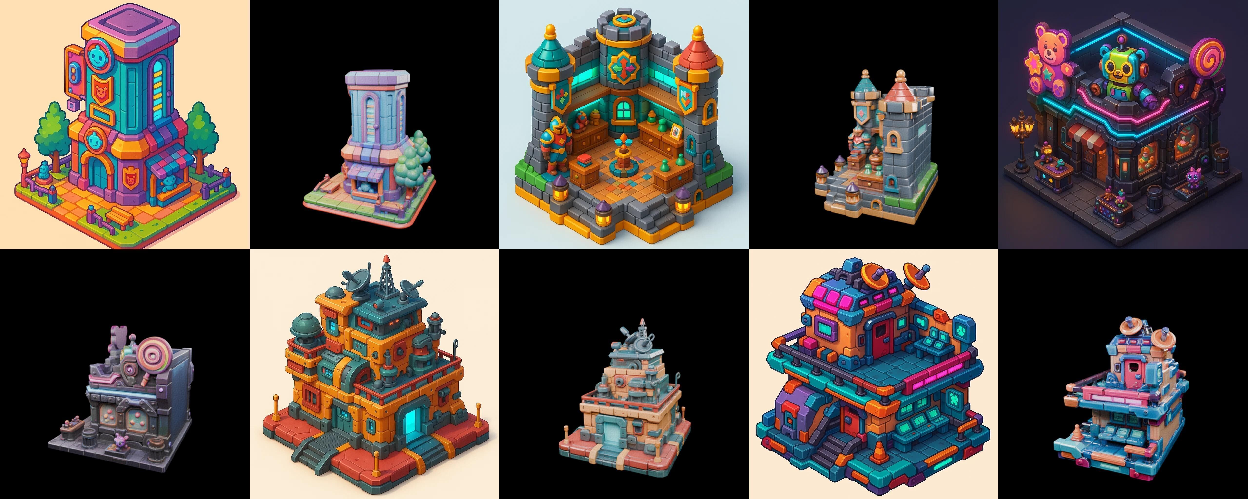 Building Color bundle 11 pack 100 glb Low-poly 3D model_2