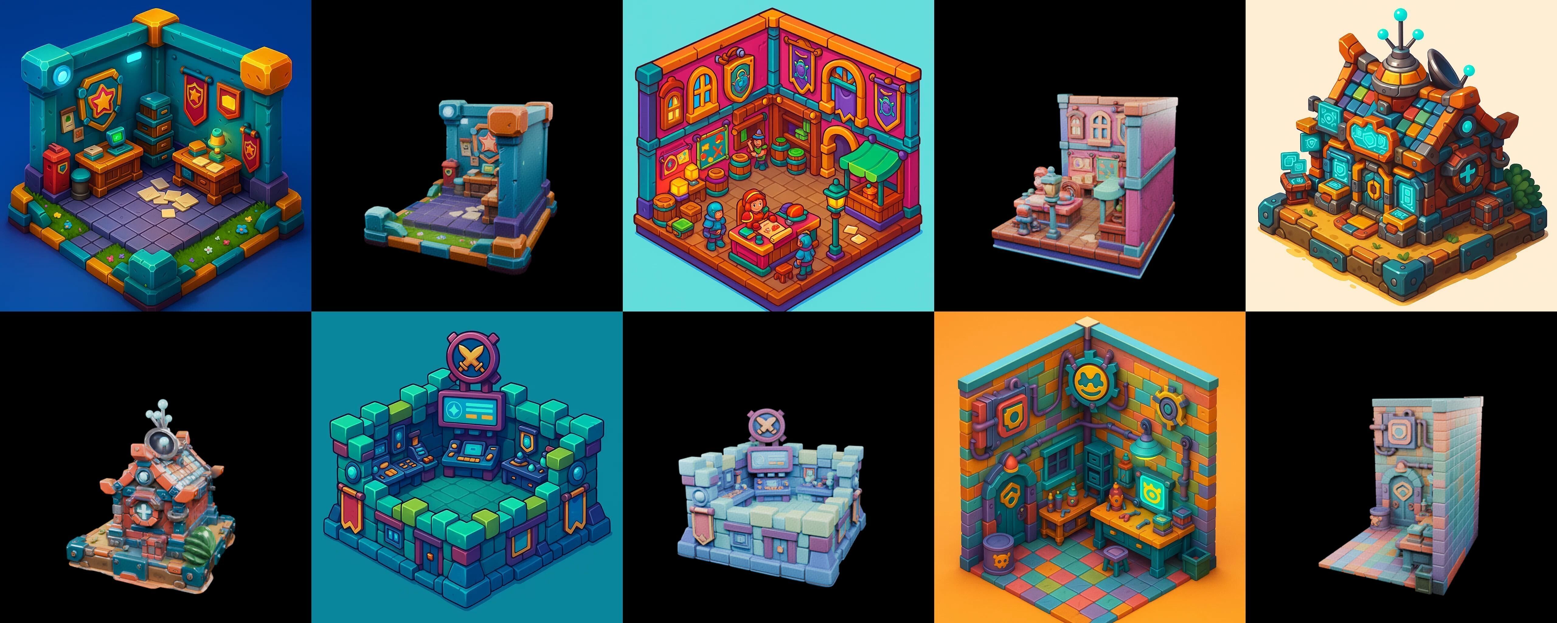 Building Color bundle 11 pack 100 glb Low-poly 3D model_4